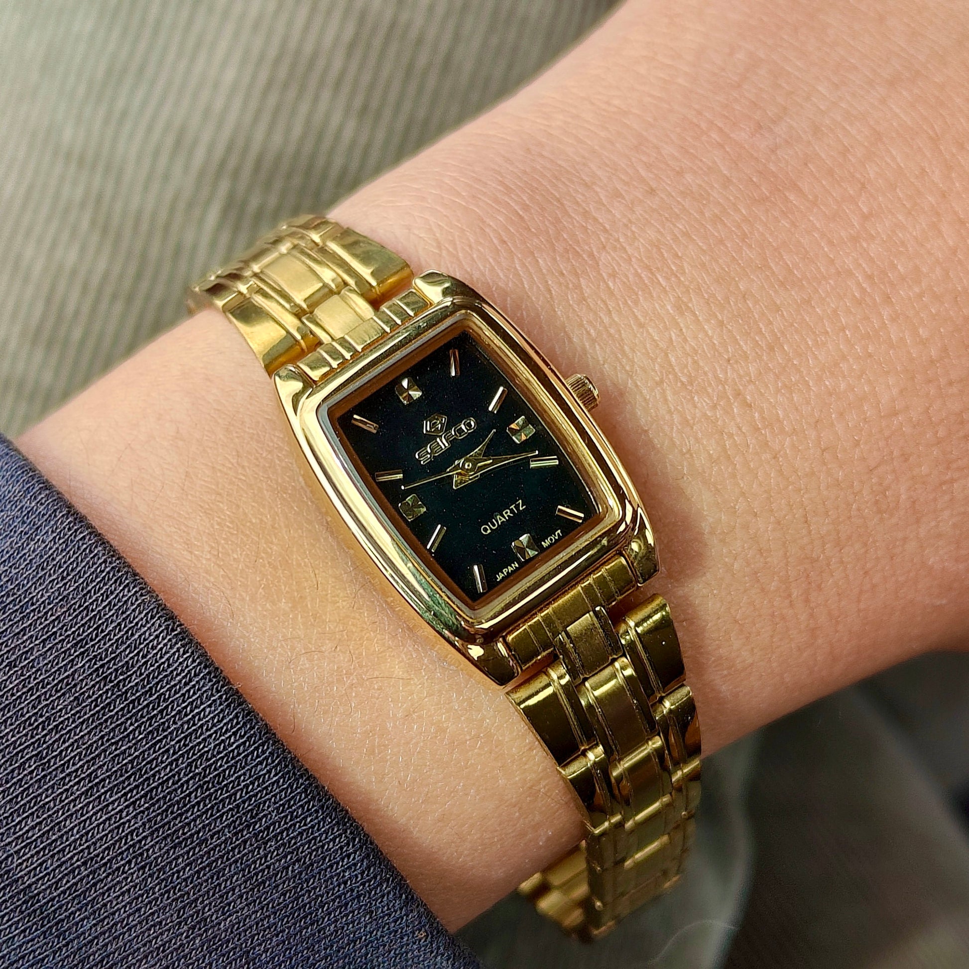 Black Dial Rectangular Gold Seifco Watch