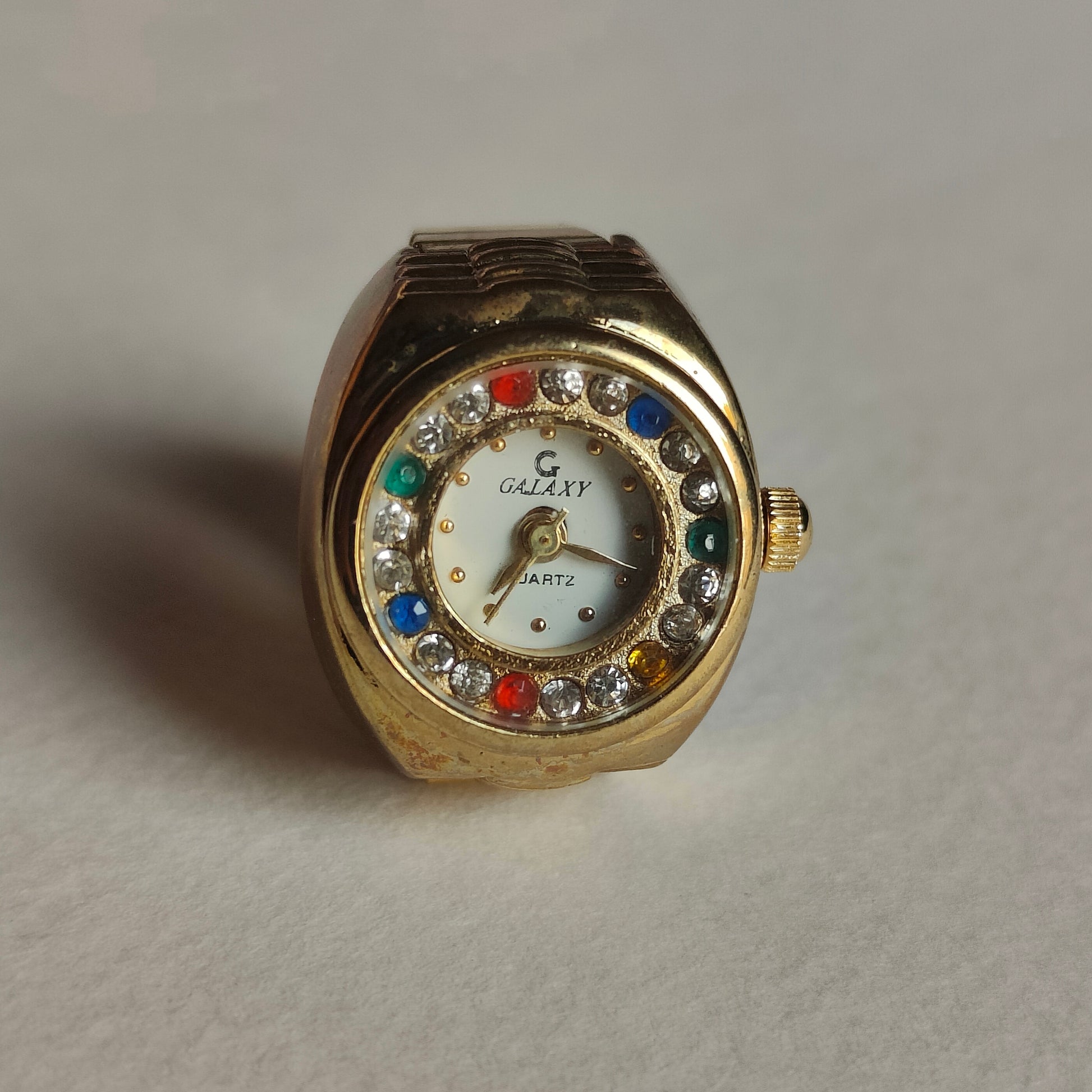 White on Gold Circle Watch Ring