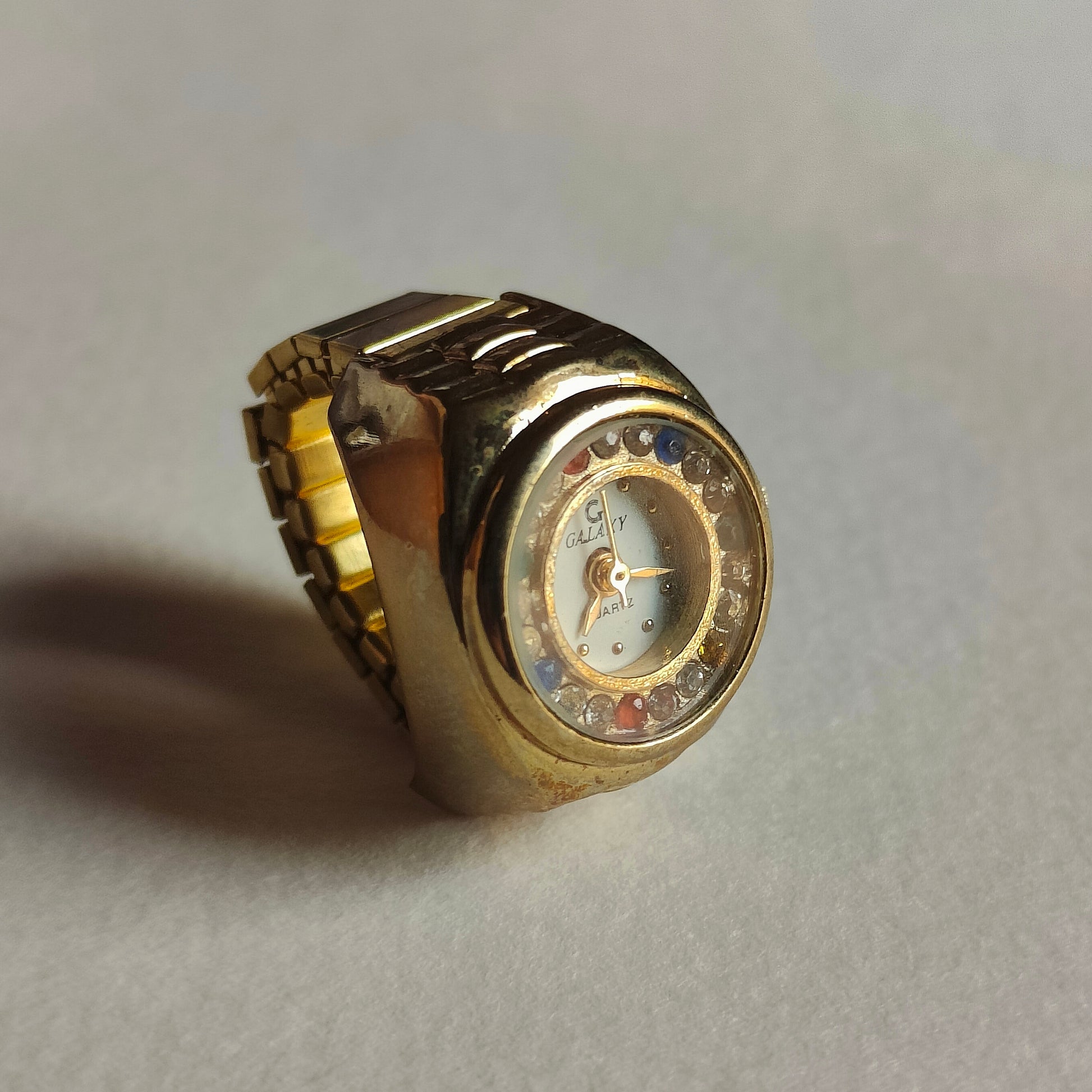 White on Gold Circle Watch Ring