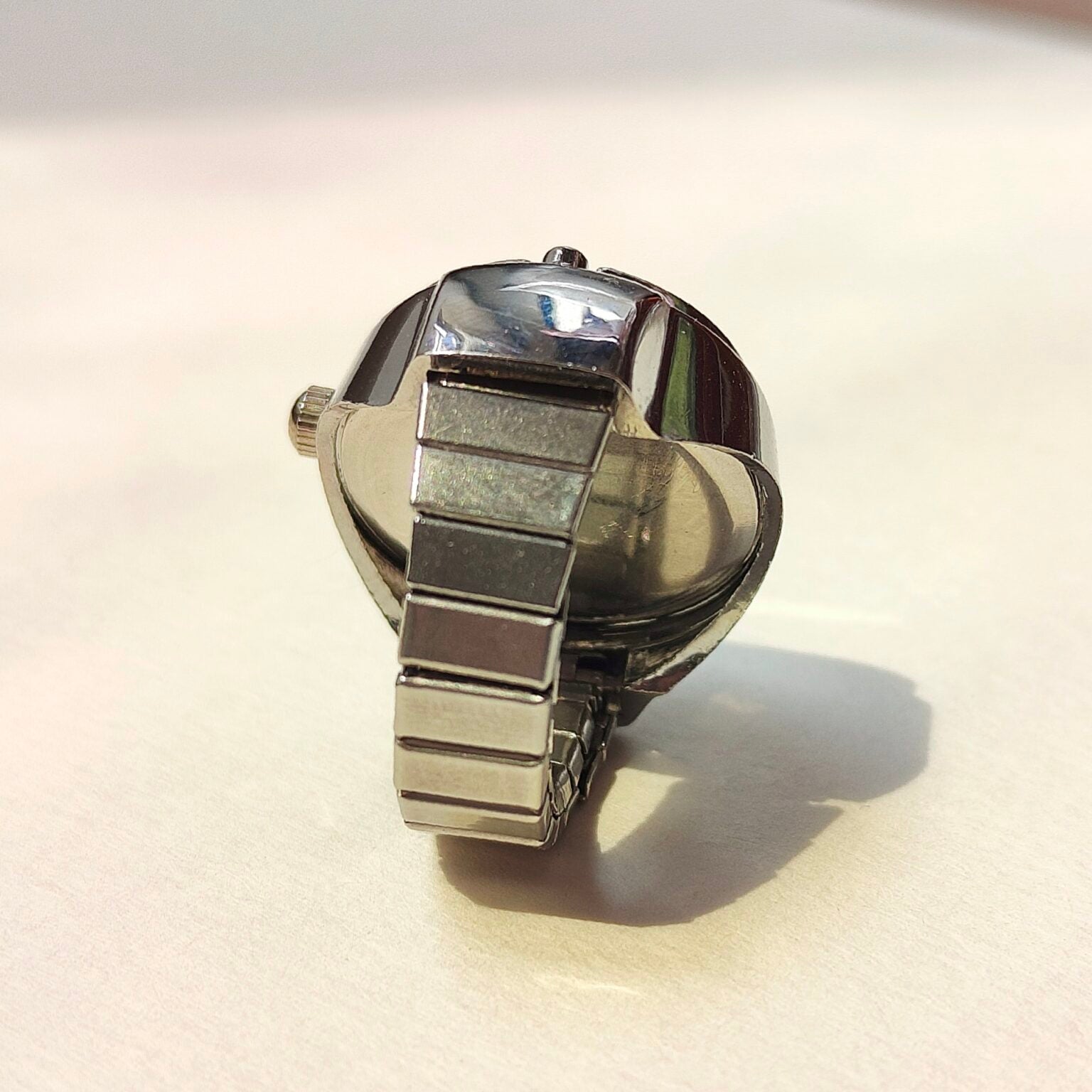 White Silver Oval Watch Ring