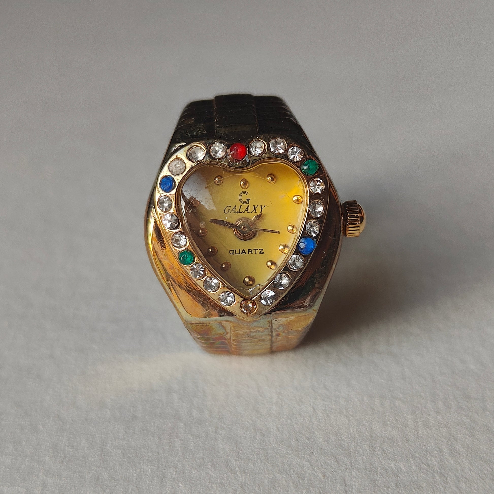 Gold on Gold Heart Watch Ring - outer jewels