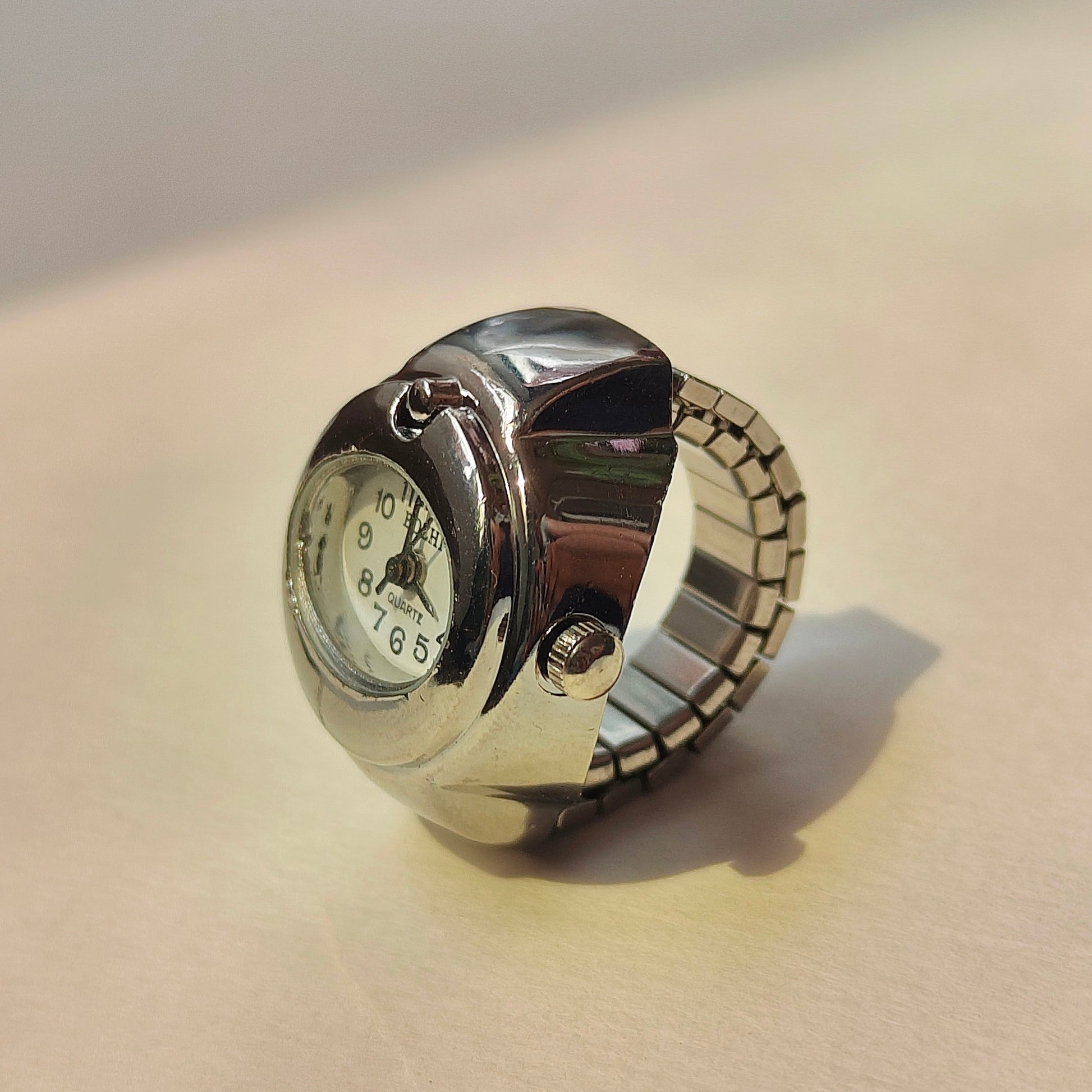 White Silver Oval Watch Ring