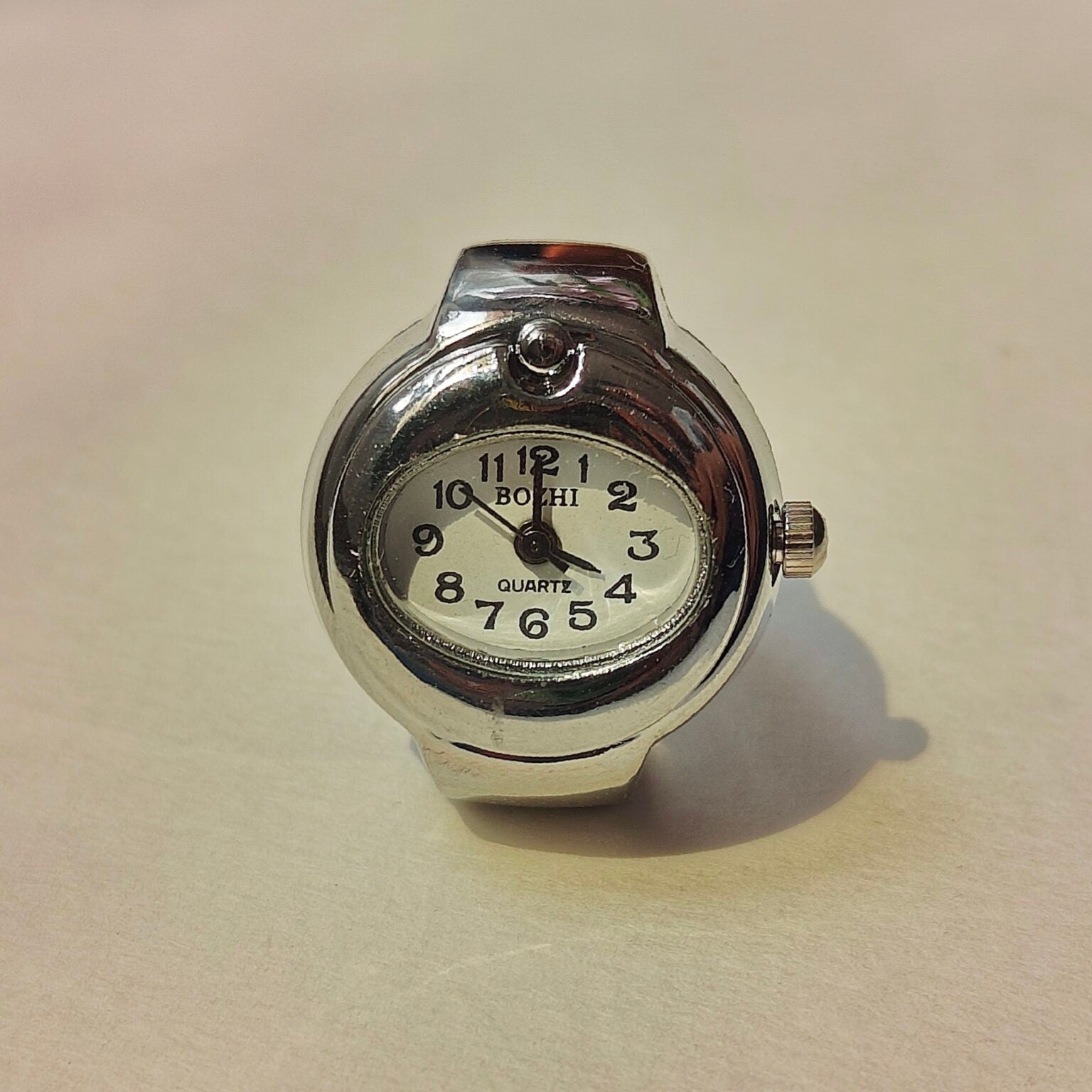 White Silver Oval Watch Ring