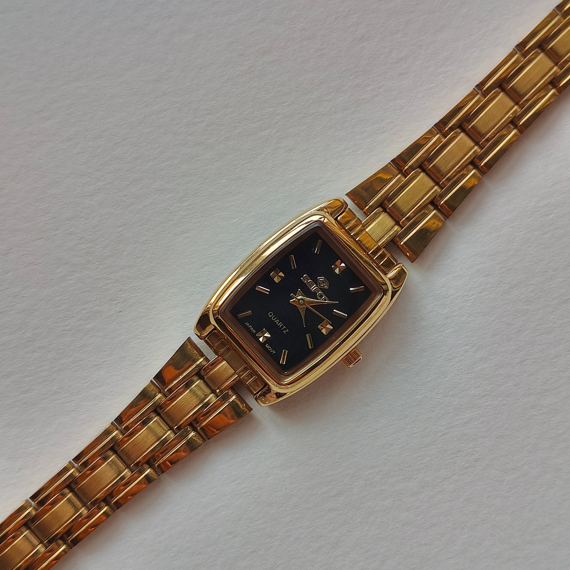 Black Dial Rectangular Gold Seifco Watch