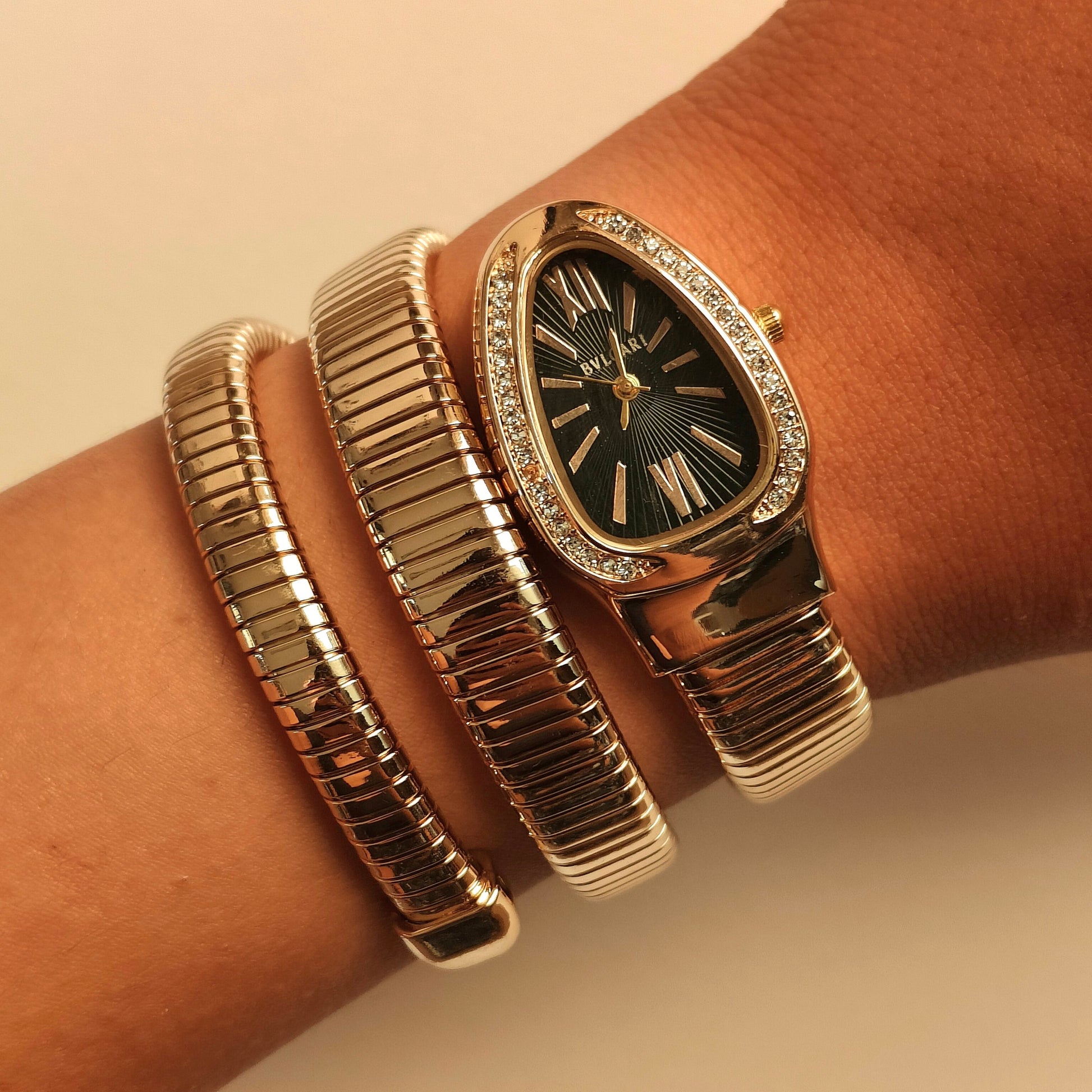 Black on Gold Serpentine Watch