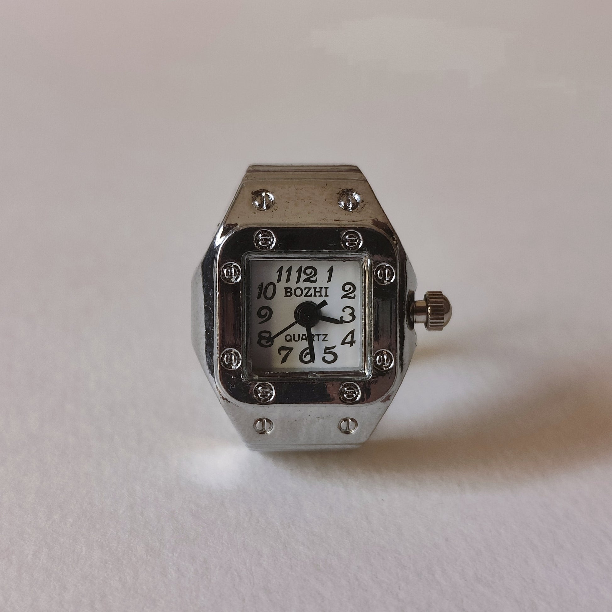 White Silver Square Watch Ring