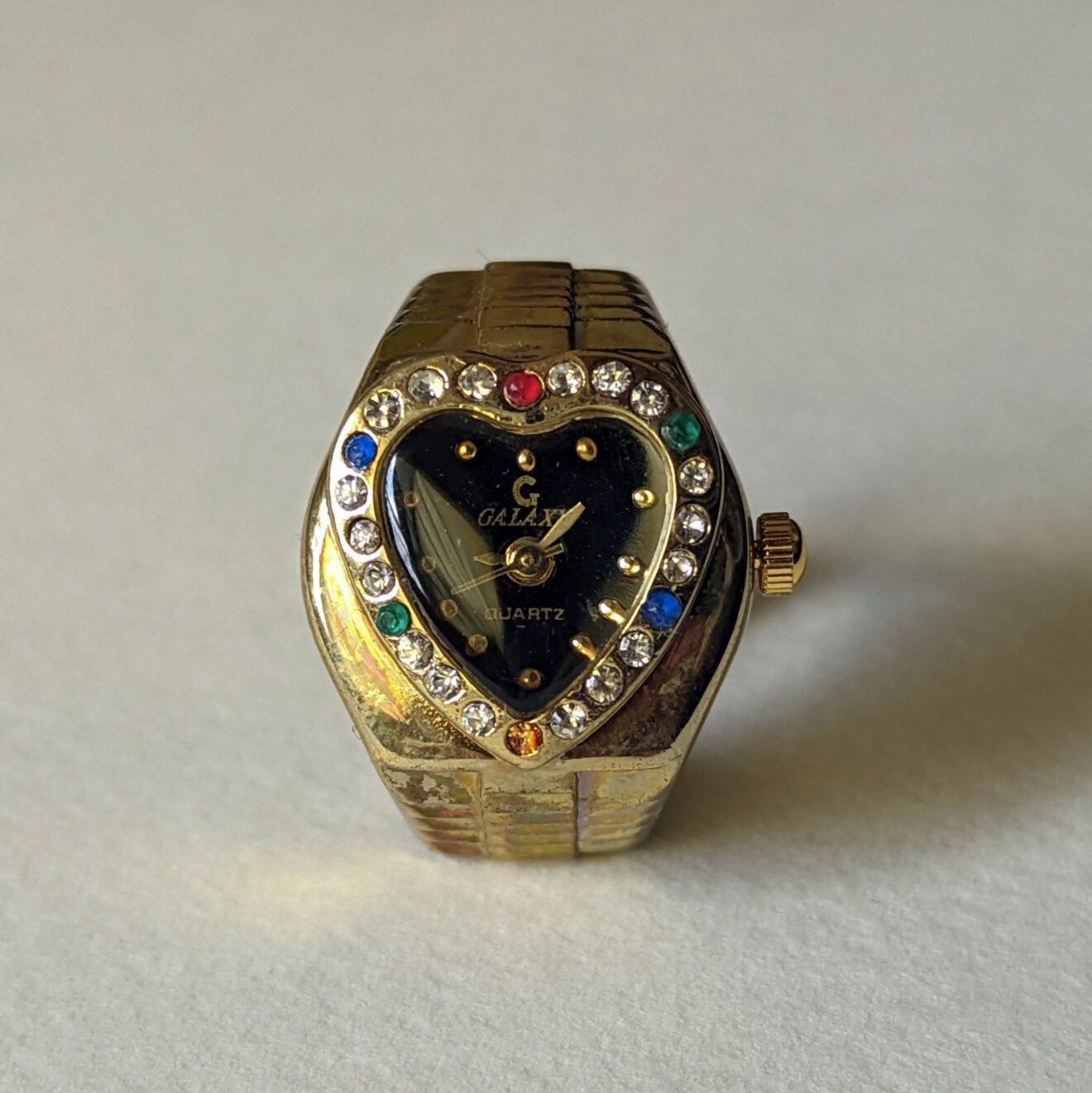 Black on Gold Heart Watch Ring