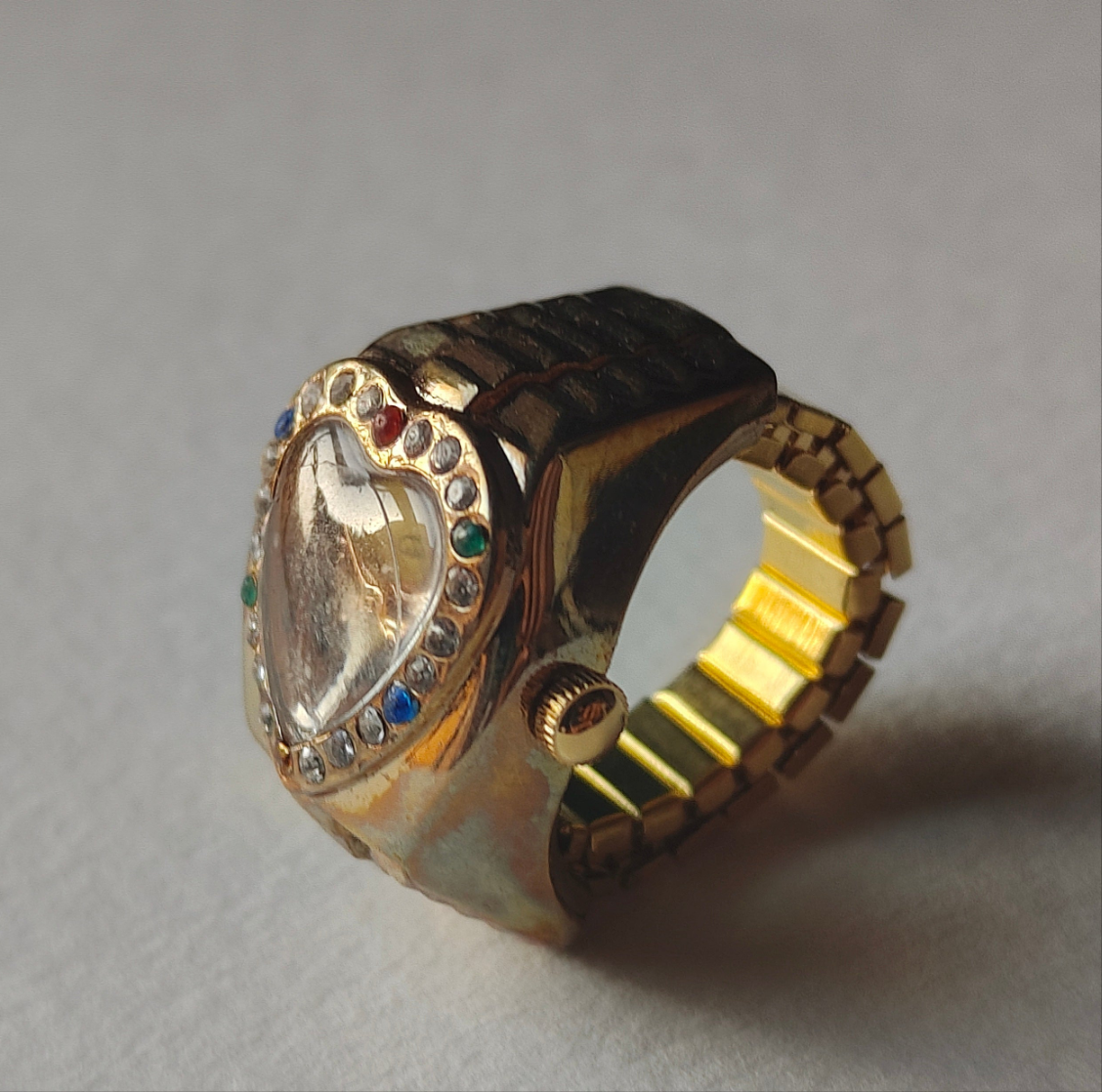 Gold on Gold Heart Watch Ring - outer jewels