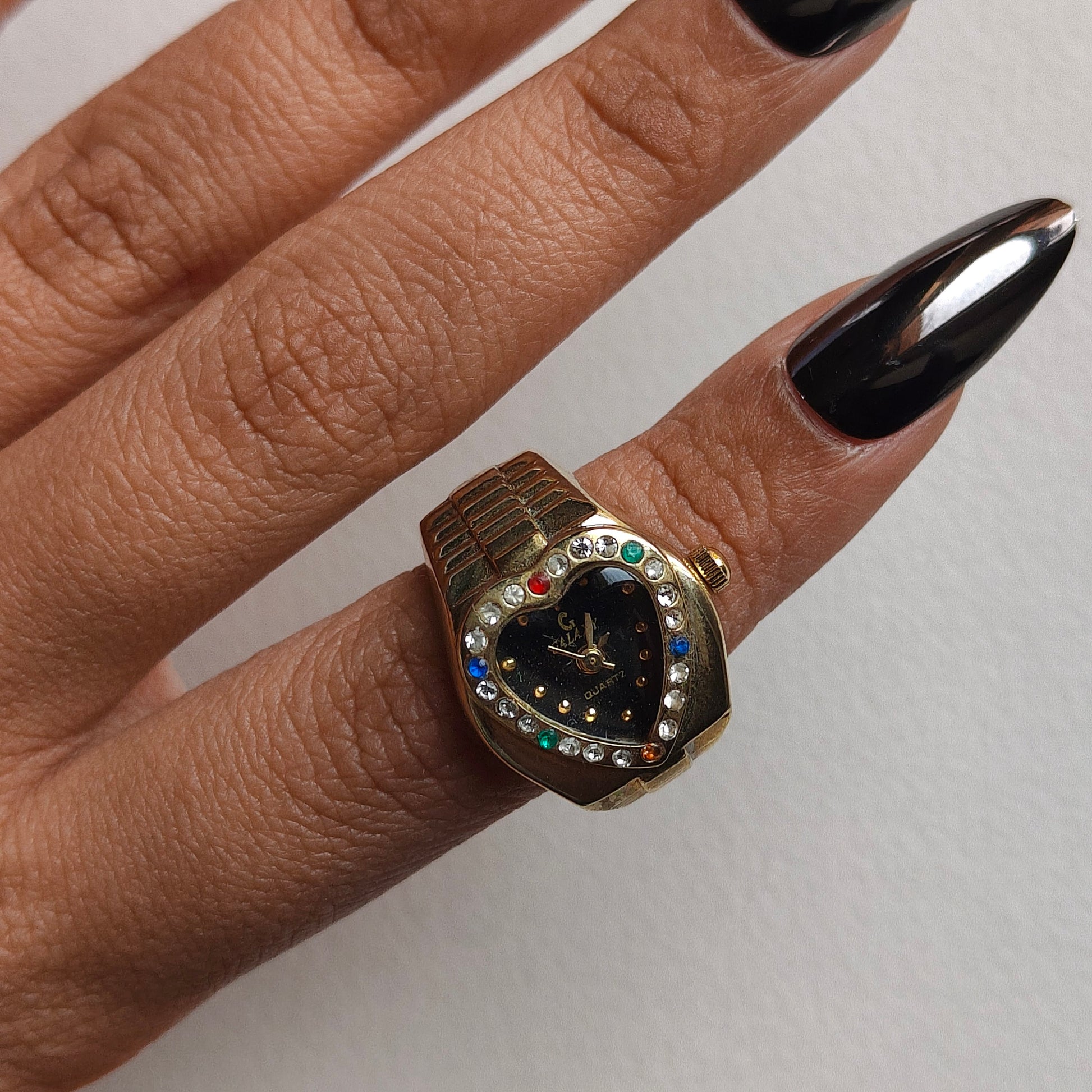 Black on Gold Heart Watch Ring