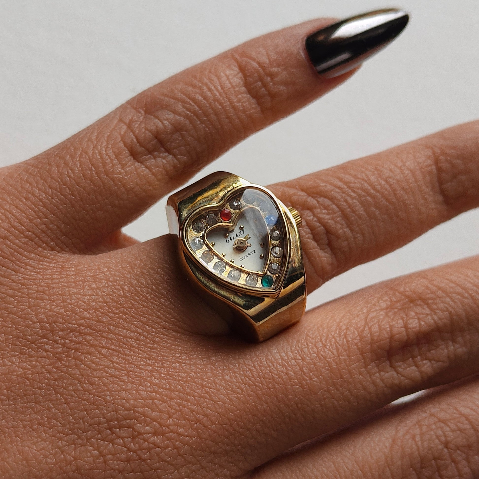 White on Gold Heart Watch Ring