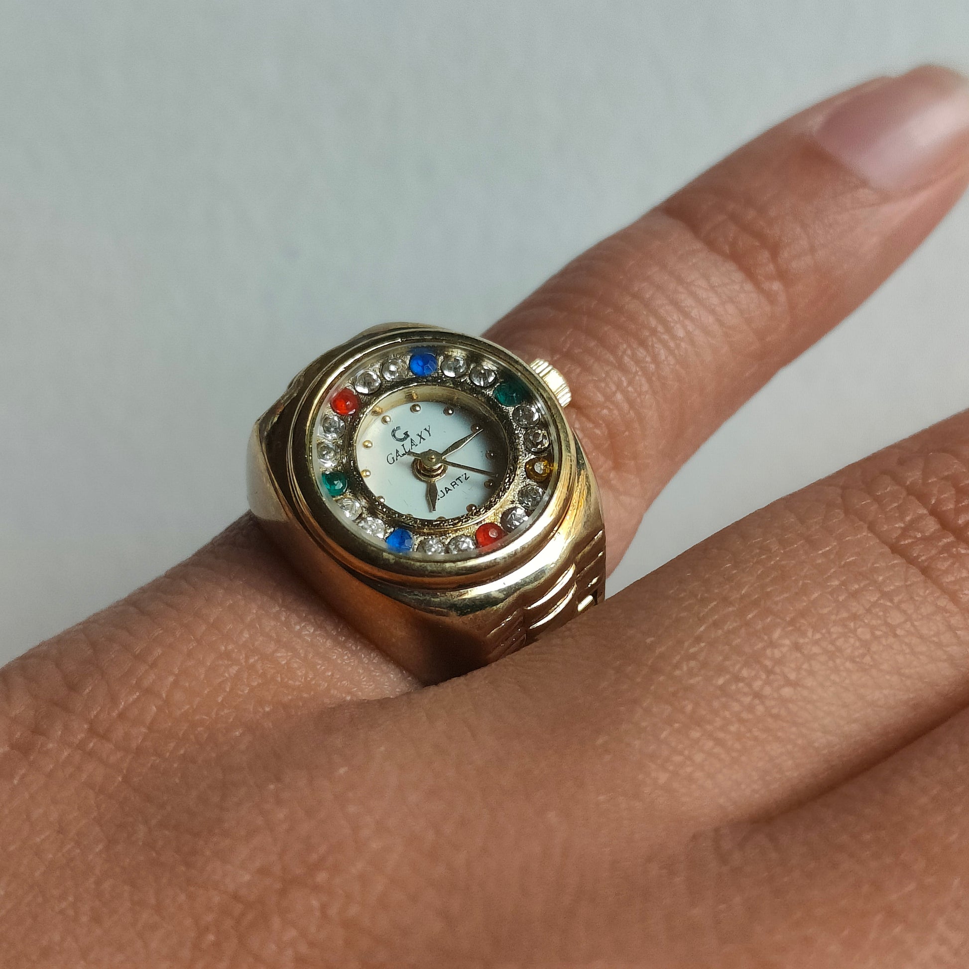 White on Gold Circle Watch Ring