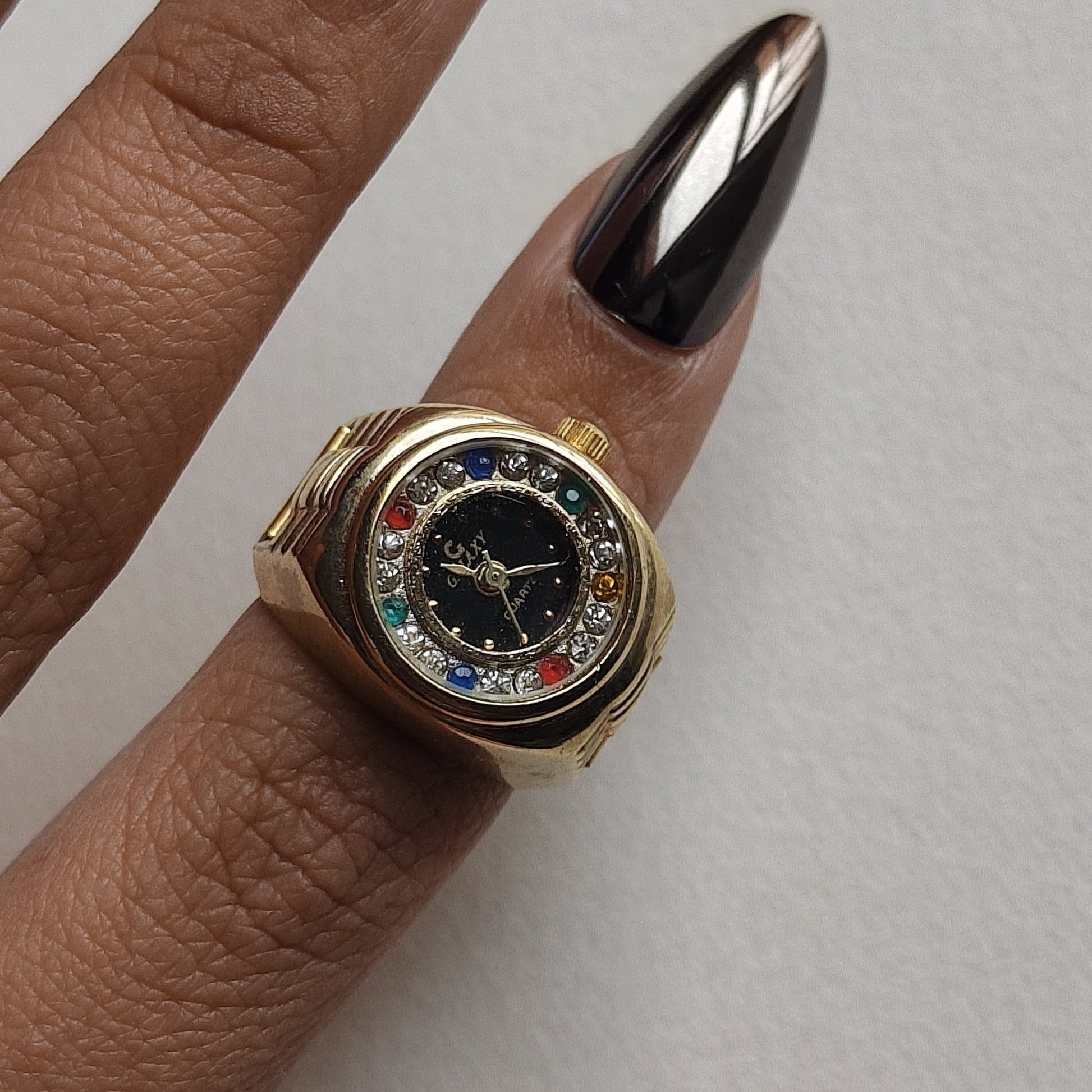 Black on Gold Circle Watch Ring