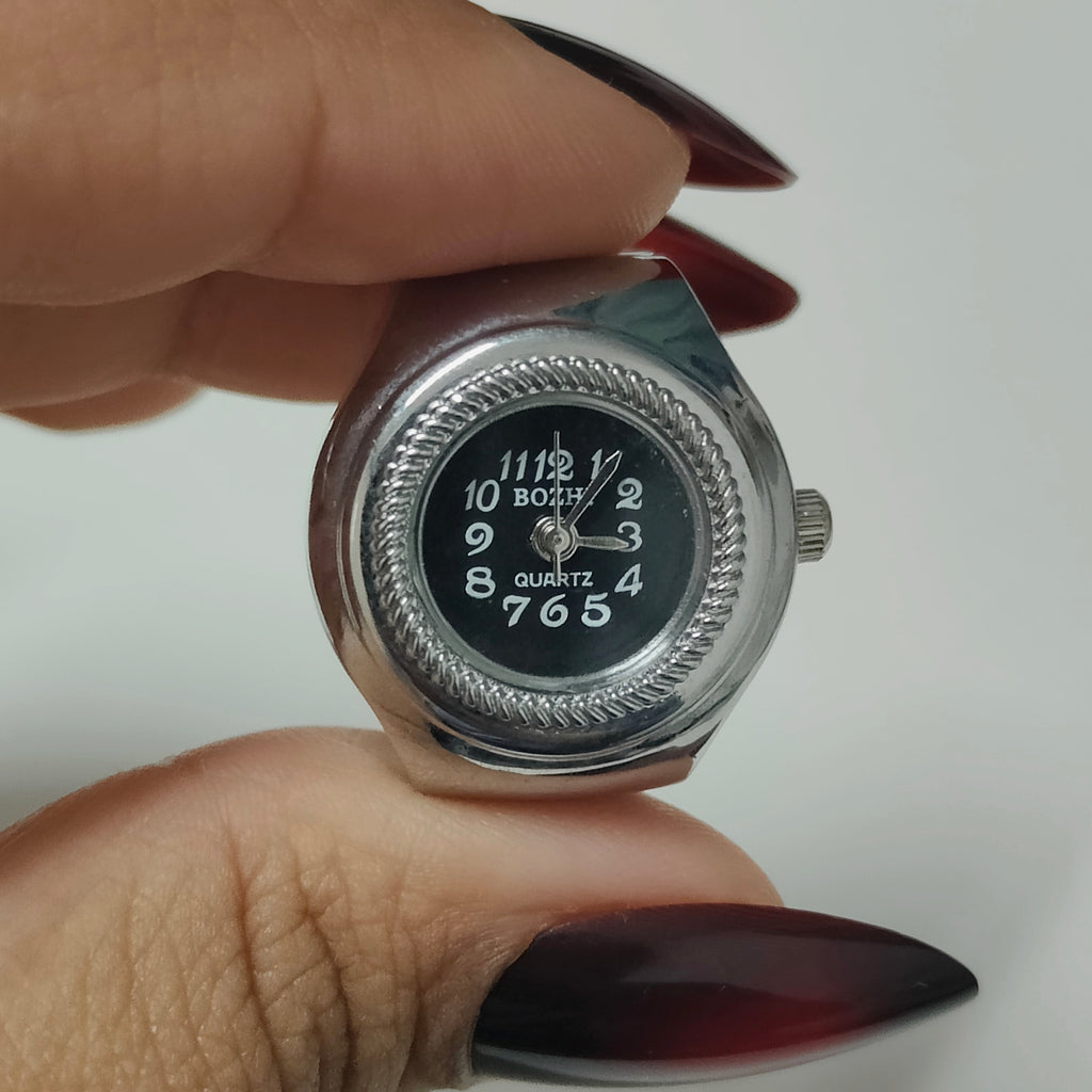 Black Silver Round Watch Ring