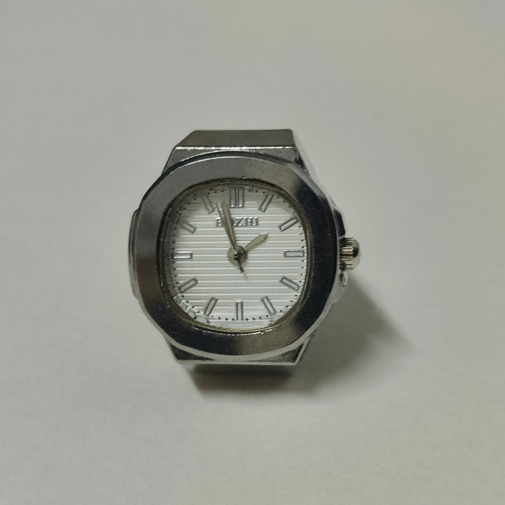 White Silver Square Watch Ring