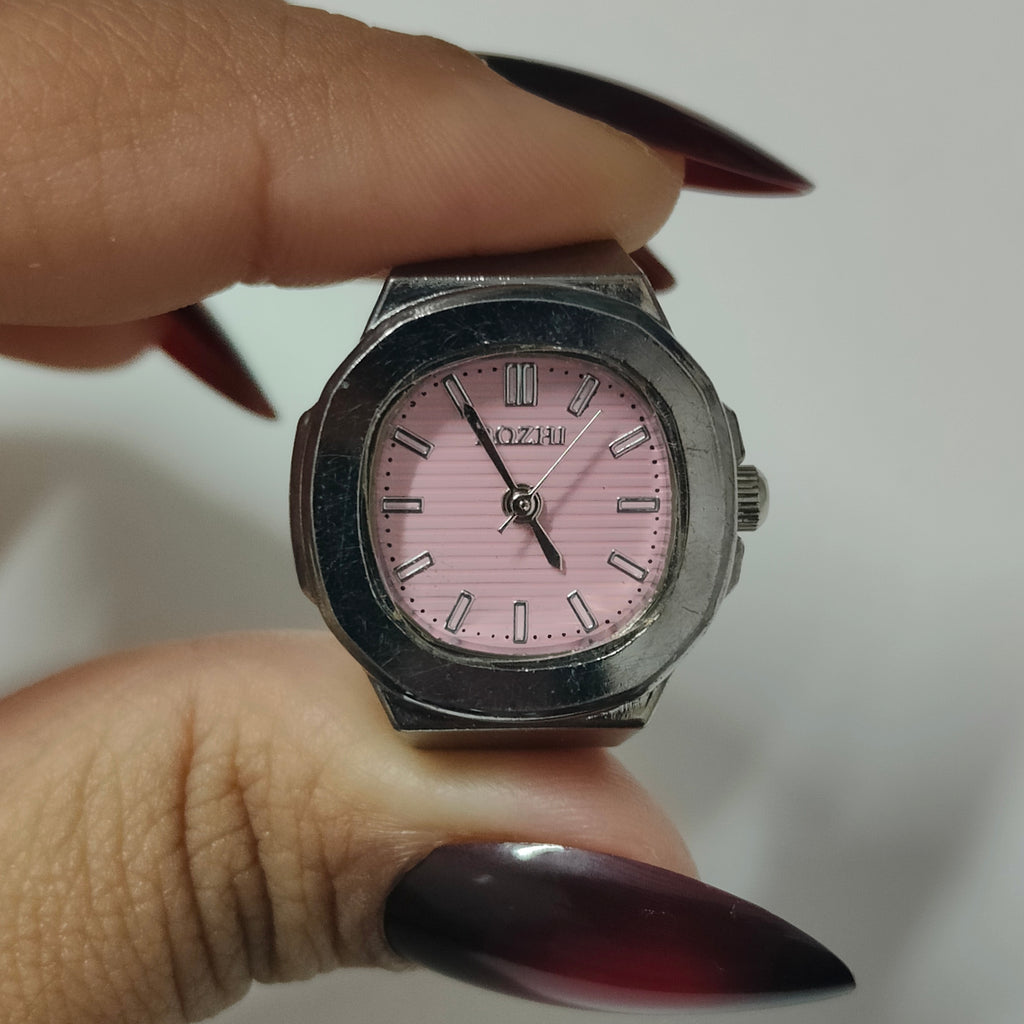 Pink Silver Square Watch Ring