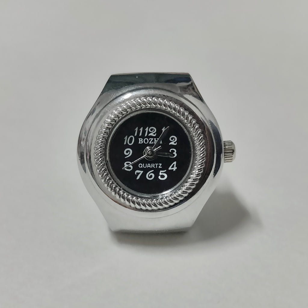Black Silver Round Watch Ring
