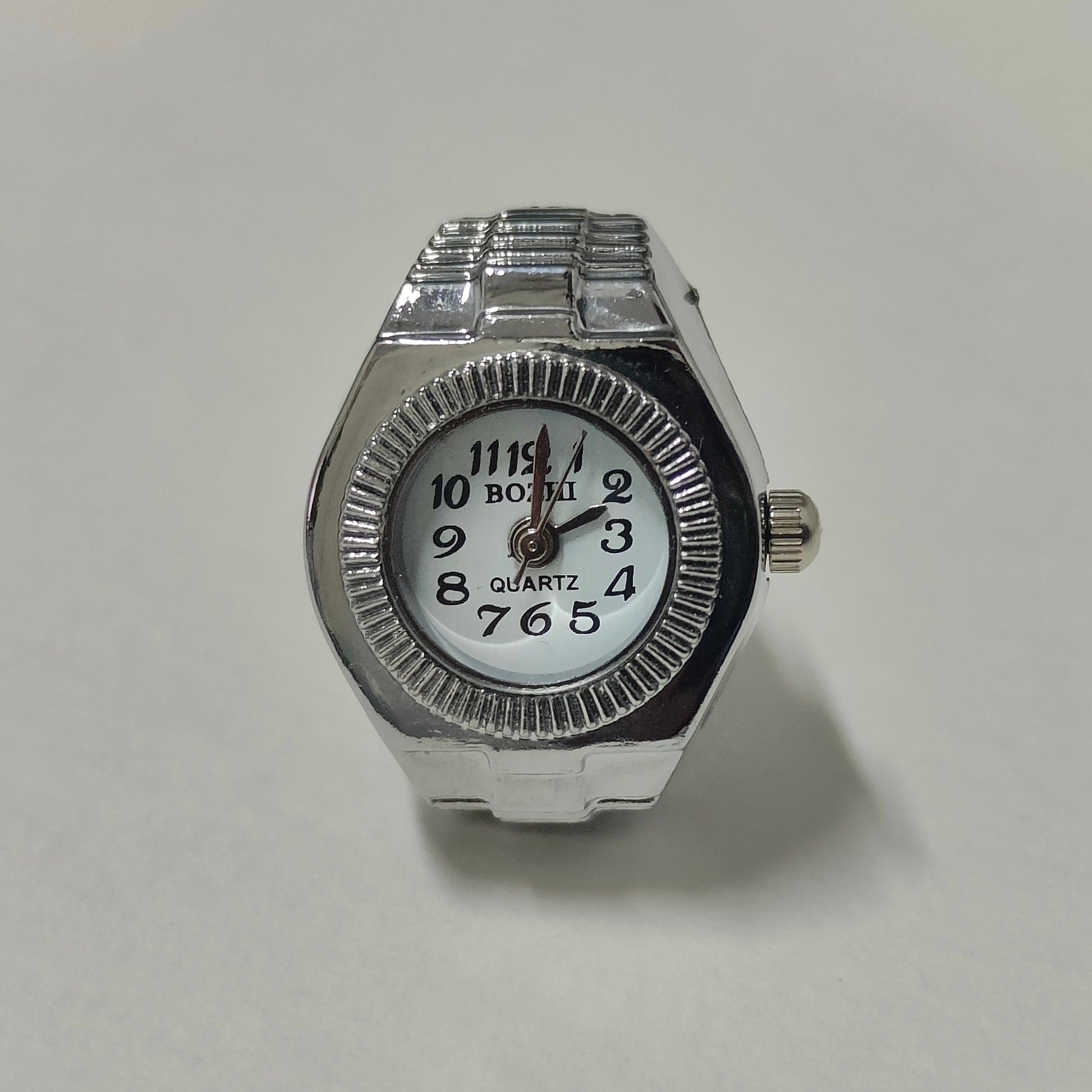 White Silver Circle Watch Ring (silver hands)