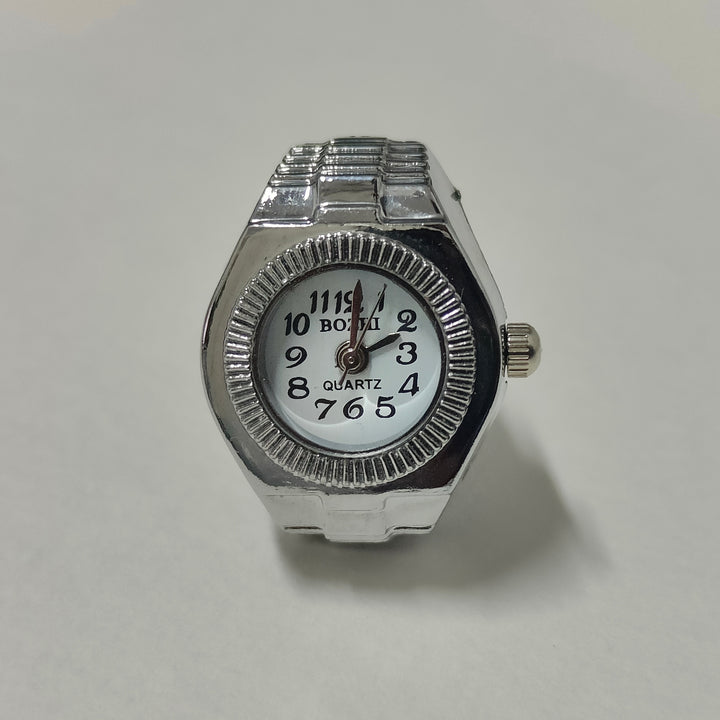White Silver Circle Watch Ring (silver hands)