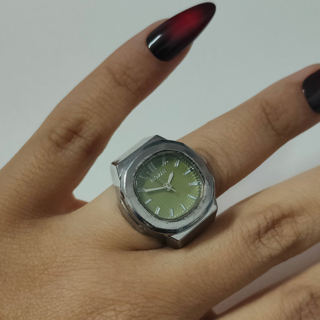 Olive Silver Square Watch Ring