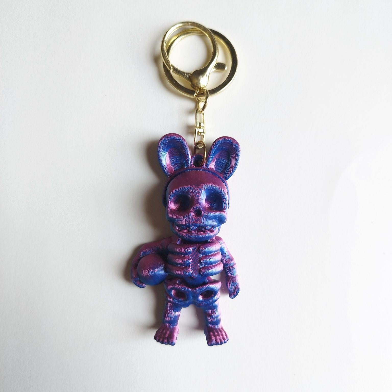 Skeleton Bunny 3D Printed Fidget Keychain / Bag Charm