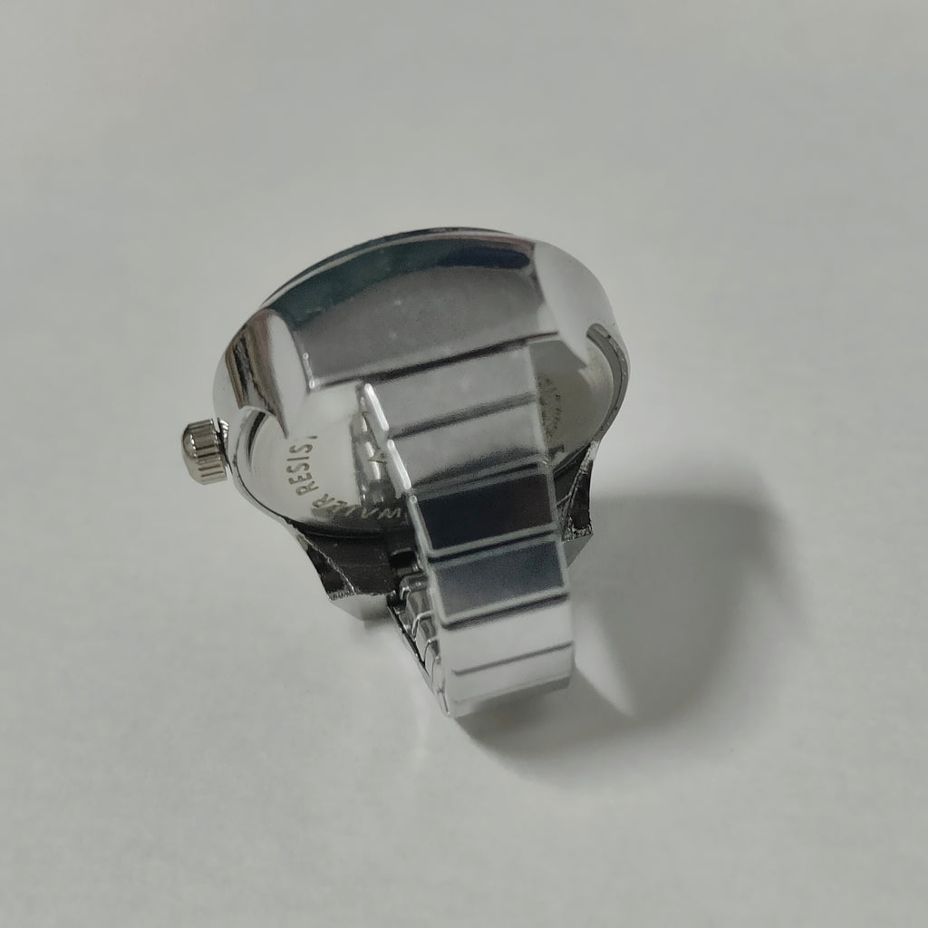 White Silver Round Watch Ring (white hands)