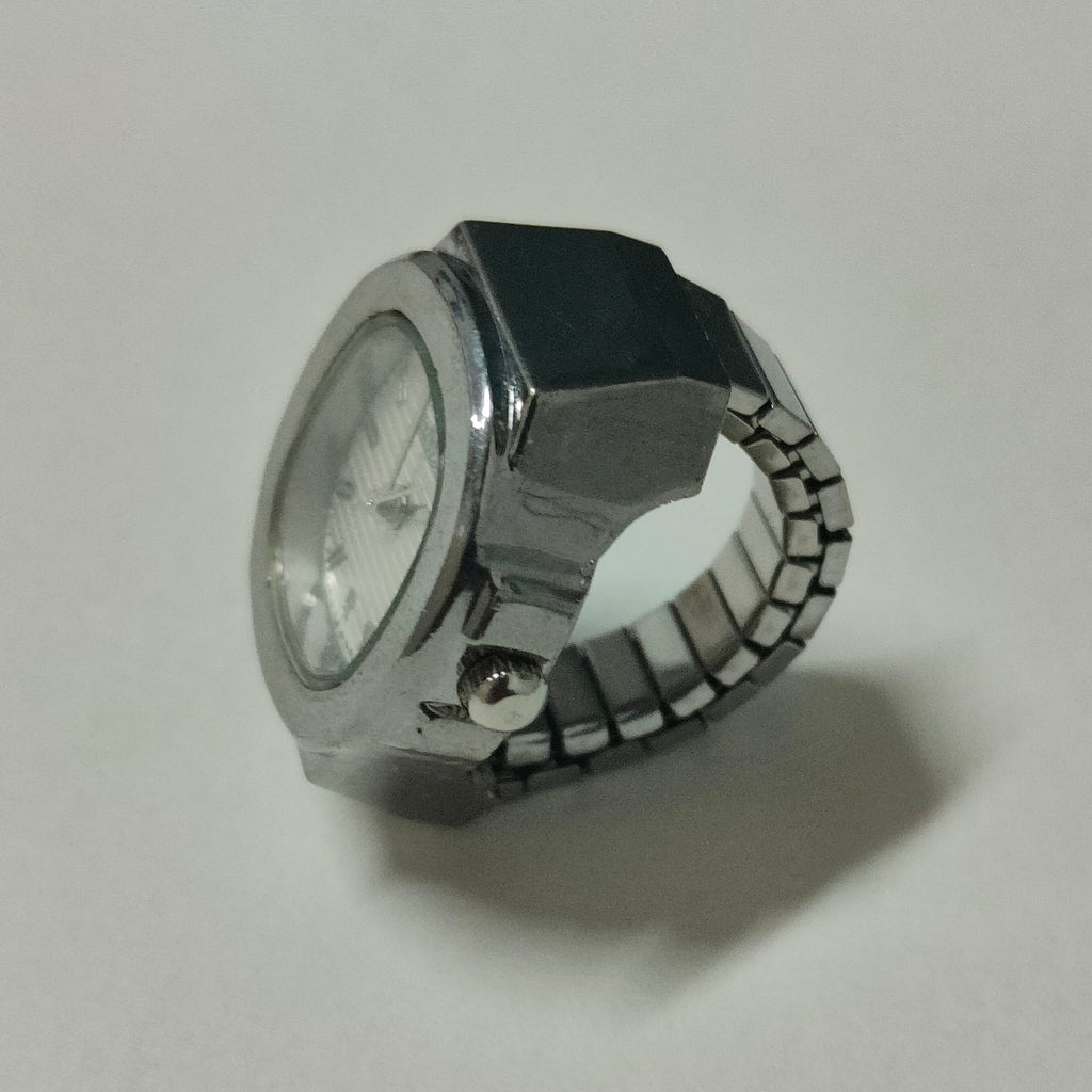White Silver Square Watch Ring