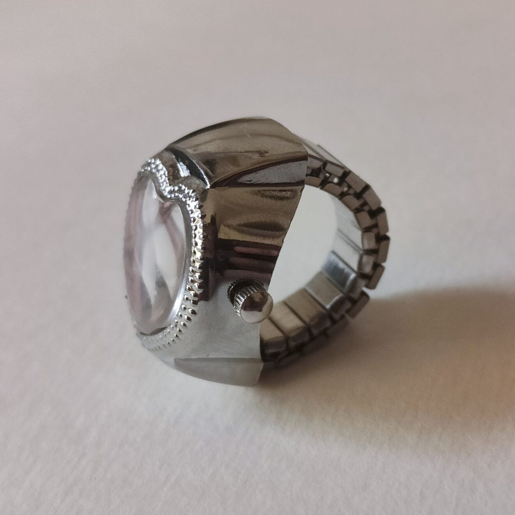 White Silver Heart Watch Ring