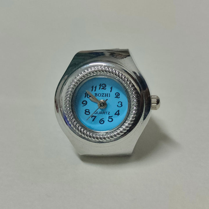 Baby Blue Silver Round Watch Ring