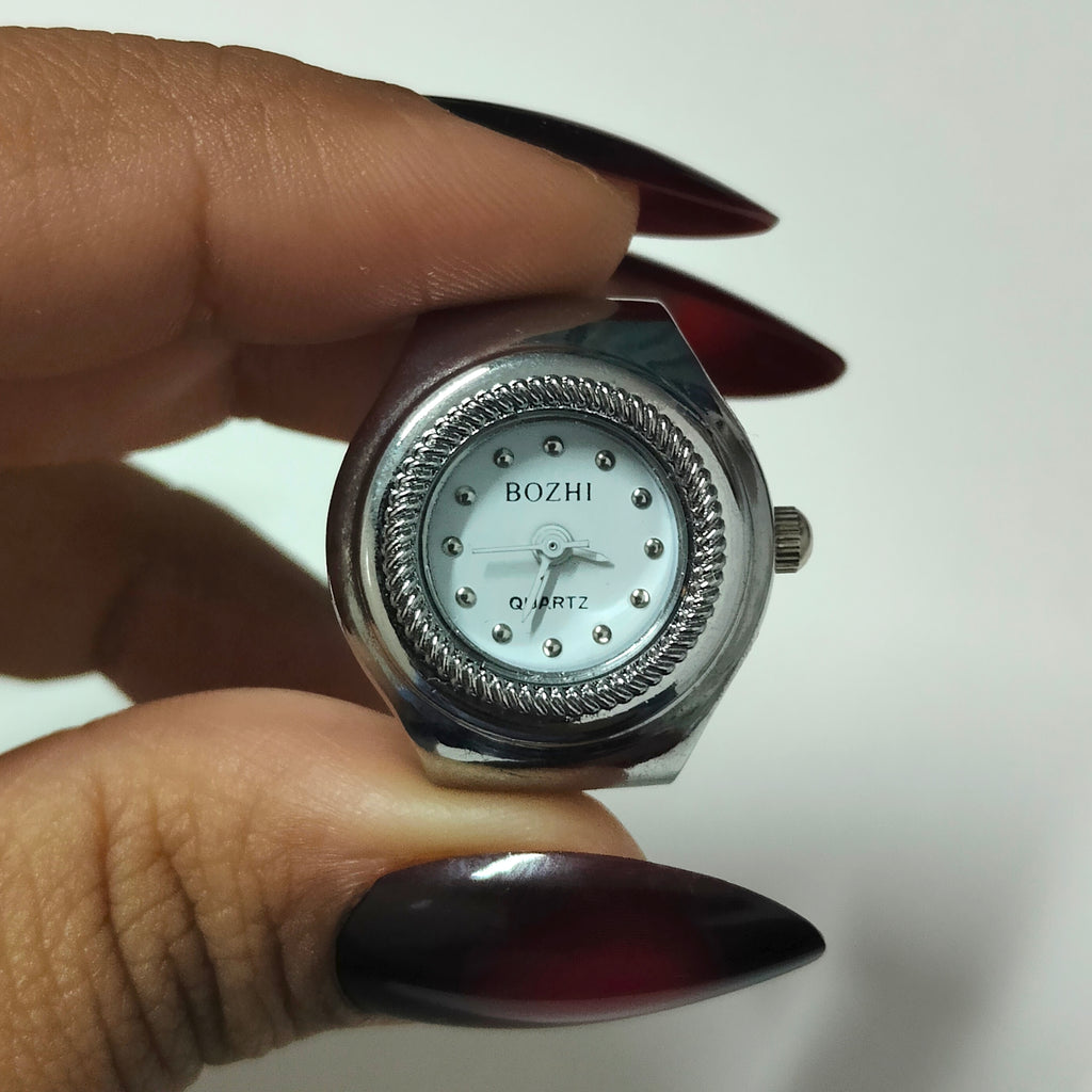 White Silver Round Watch Ring (white hands)