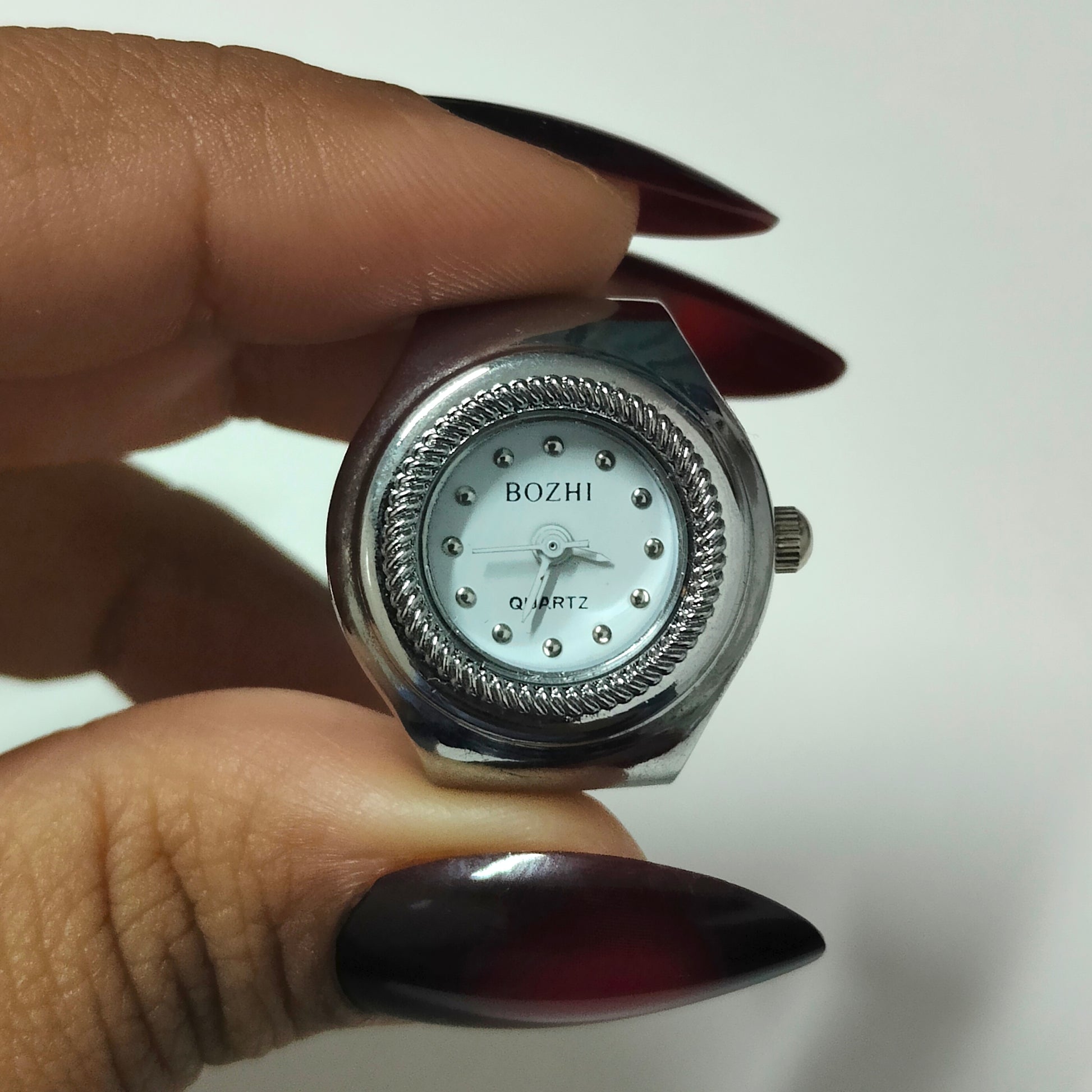 White Silver Round Watch Ring (white hands)