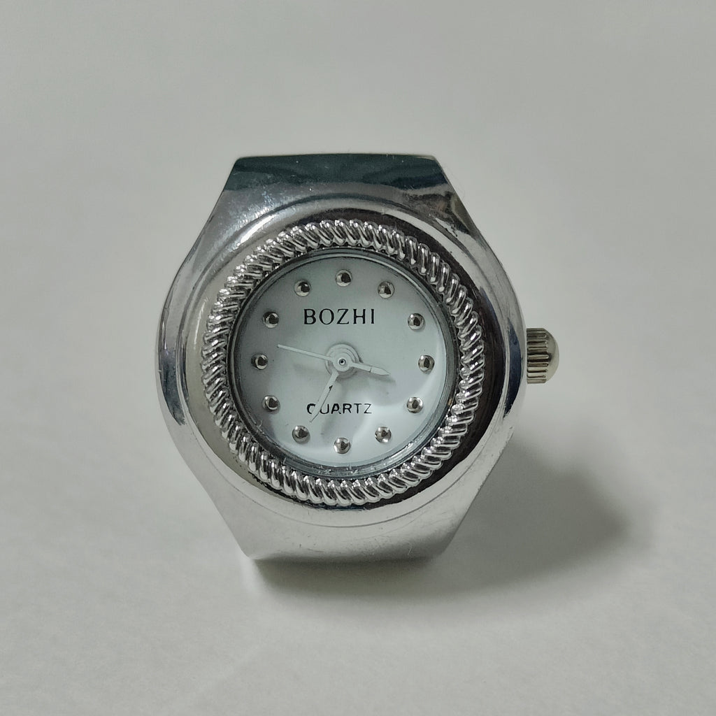 White Silver Round Watch Ring (white hands)
