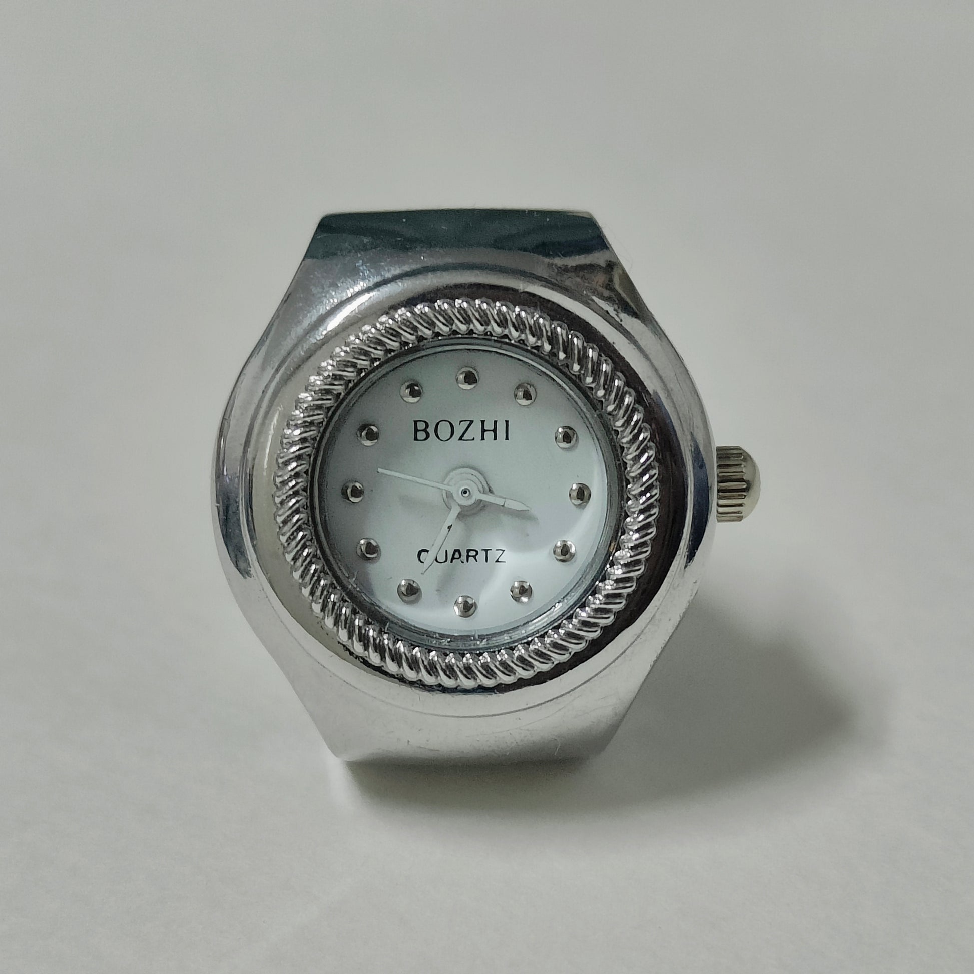 White Silver Round Watch Ring (white hands)