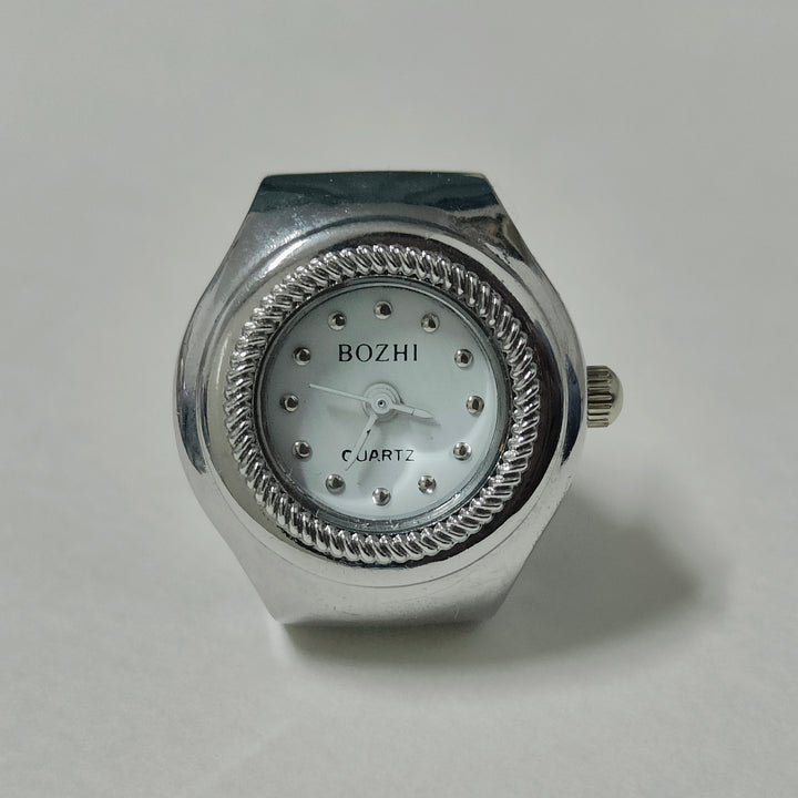 White Silver Round Watch Ring (white hands)