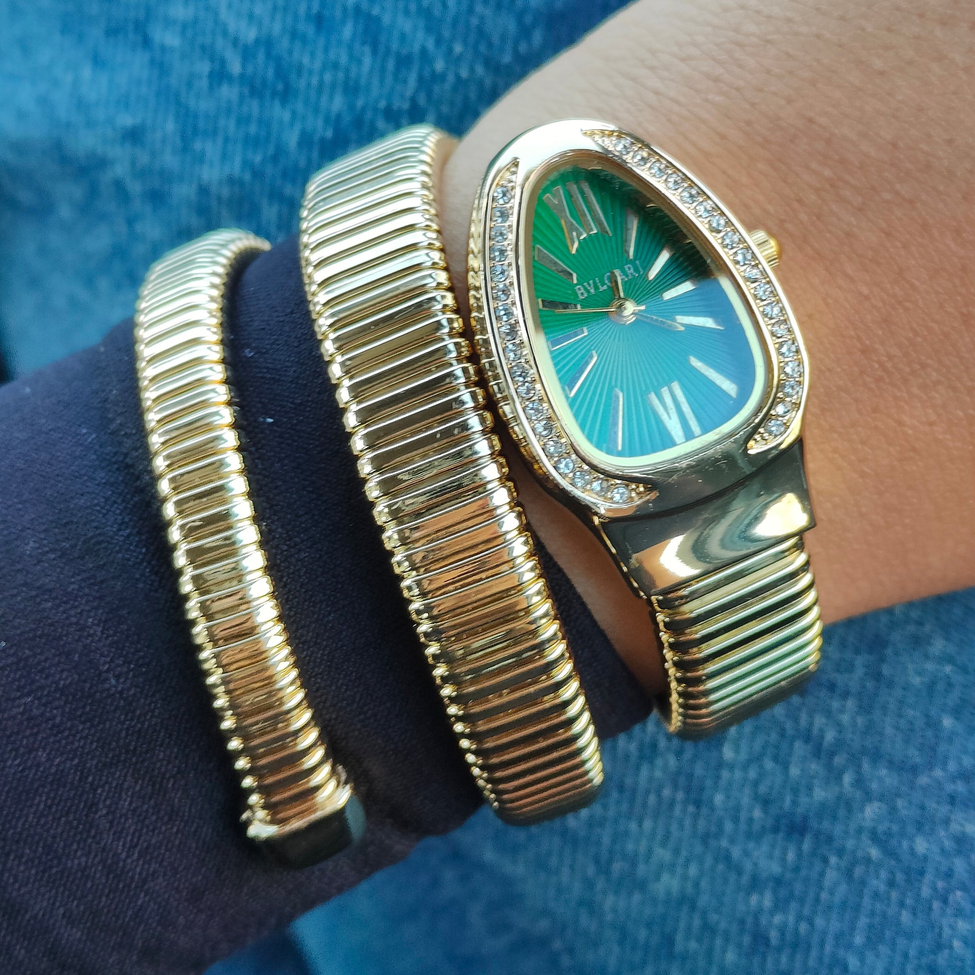 Green on Gold Serpentine Watch