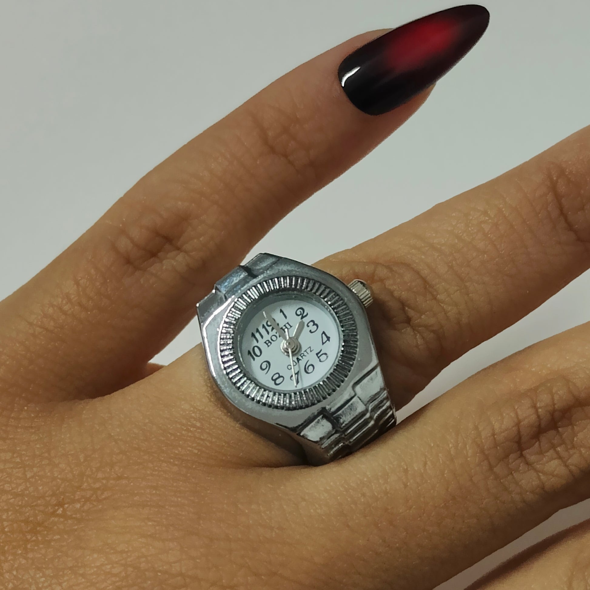 White Silver Circle Watch Ring (silver hands)