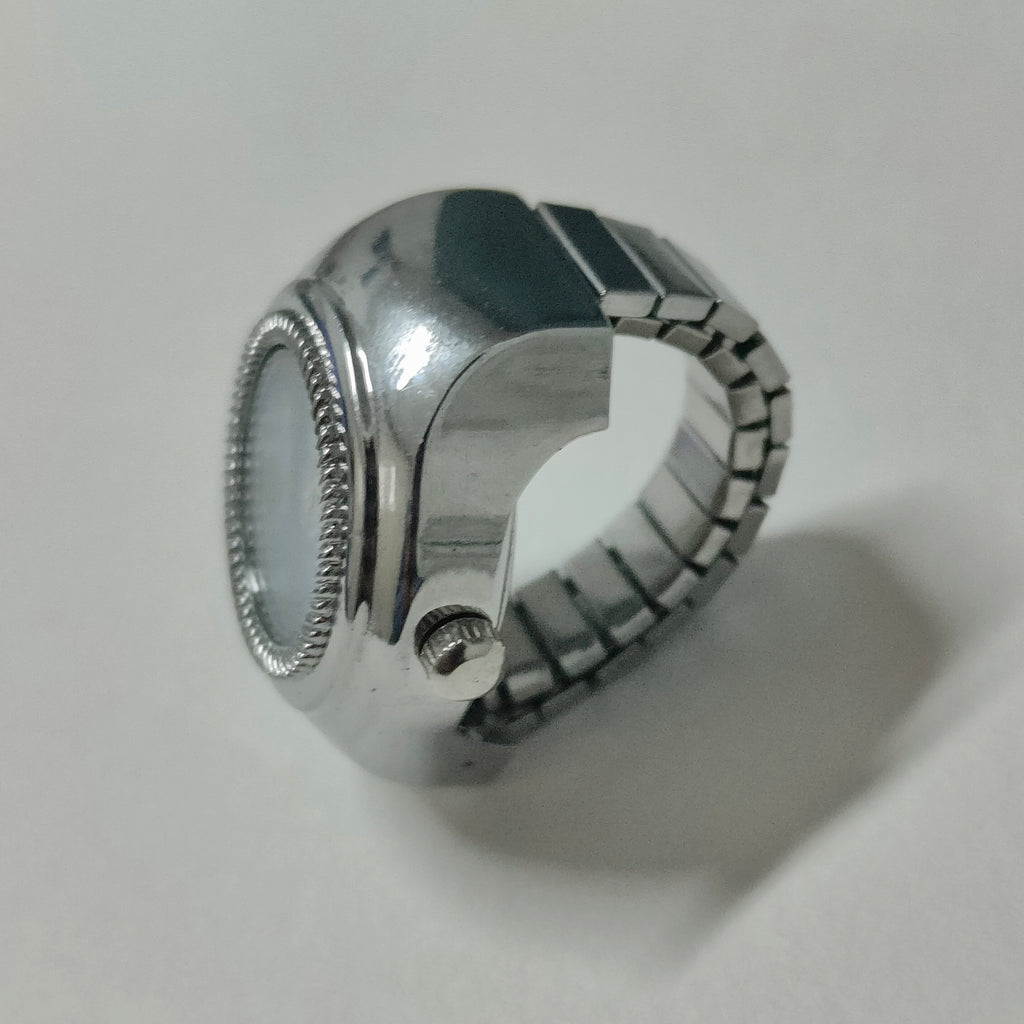 White Silver Round Watch Ring (white hands)