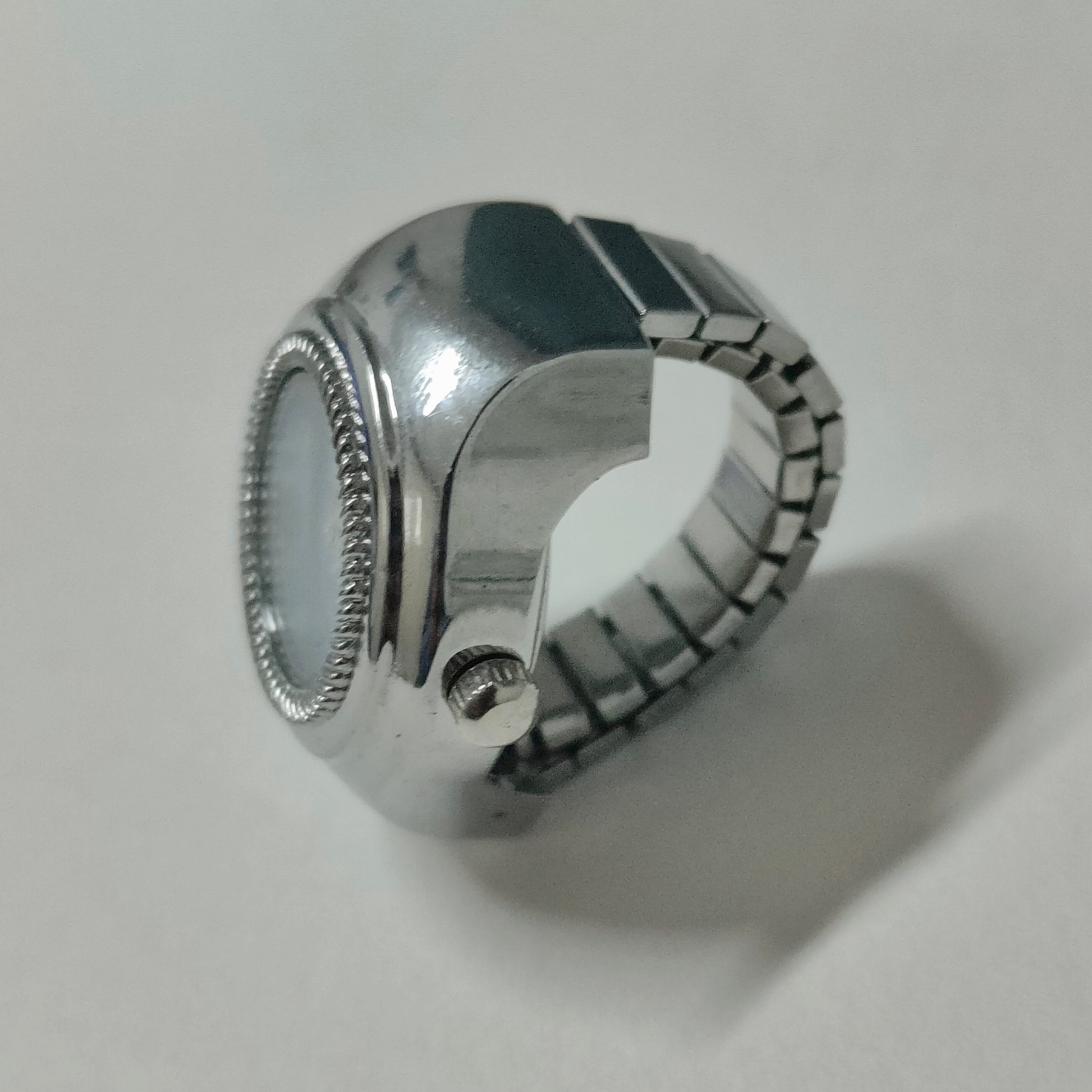 White Silver Round Watch Ring (white hands)