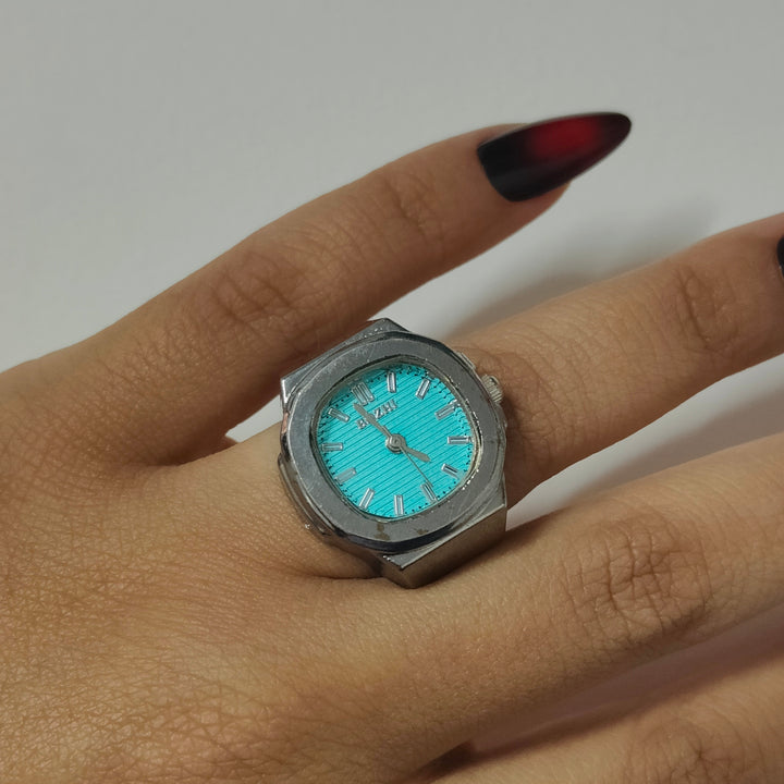 Turquoise Silver square Watch Ring