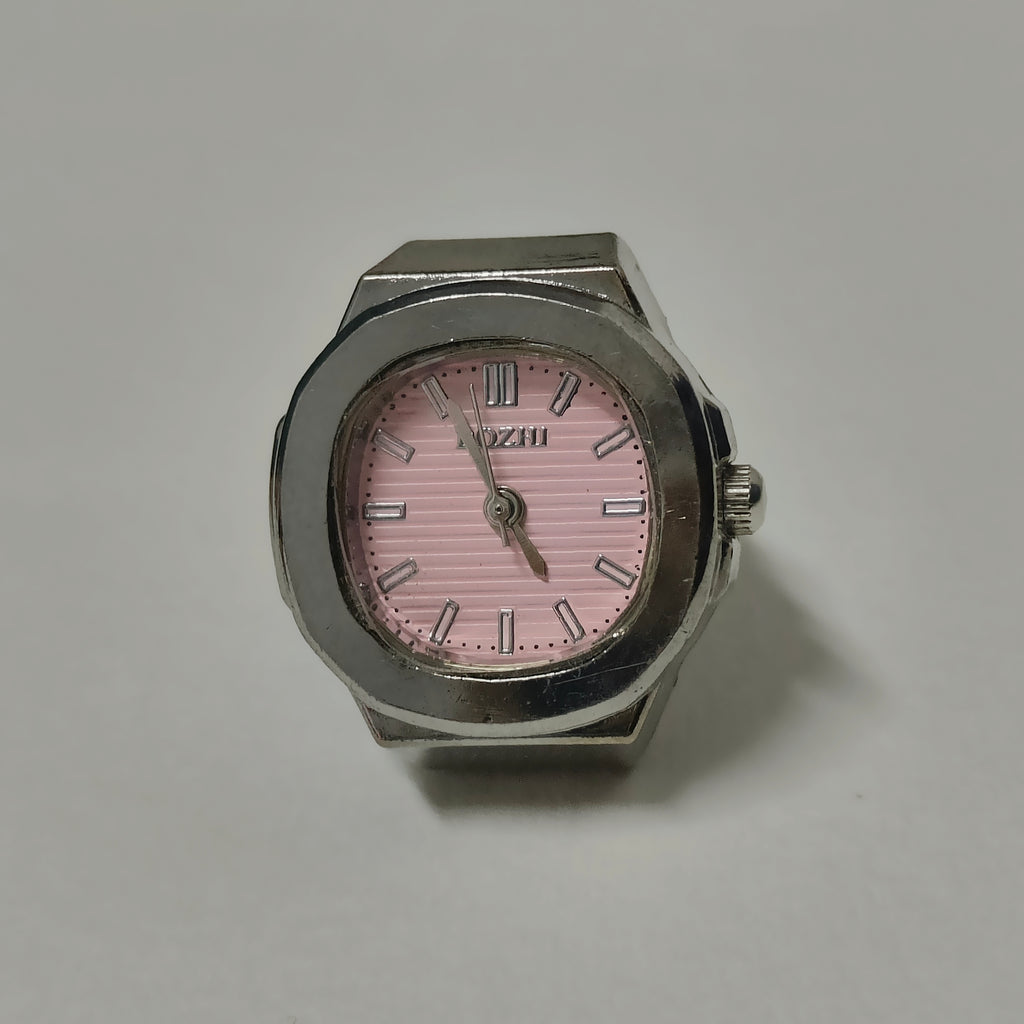 Pink Silver Square Watch Ring
