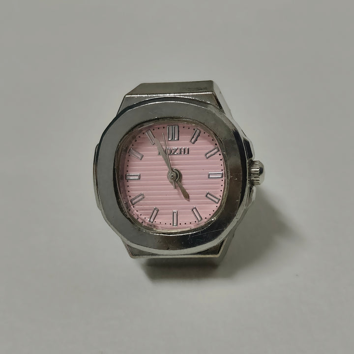 Pink Silver Square Watch Ring