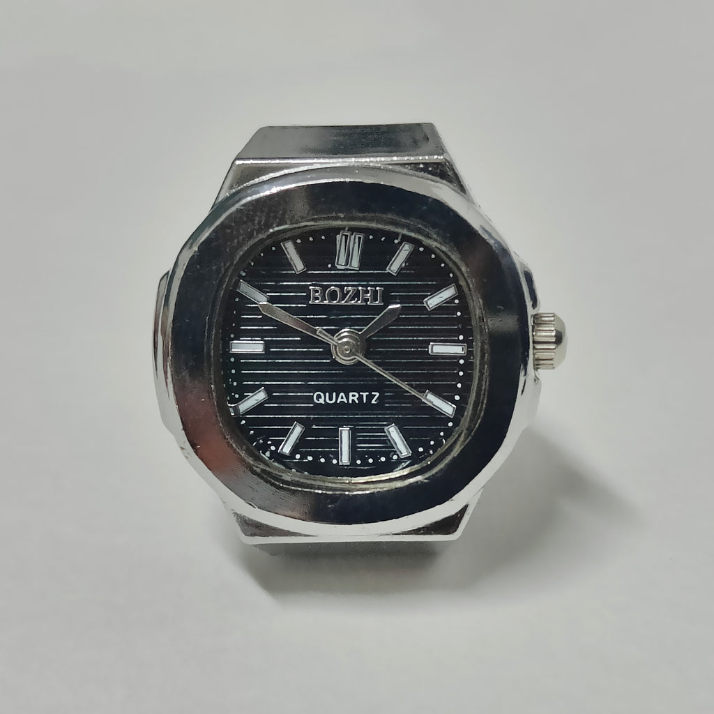 Black Silver Square Watch Ring
