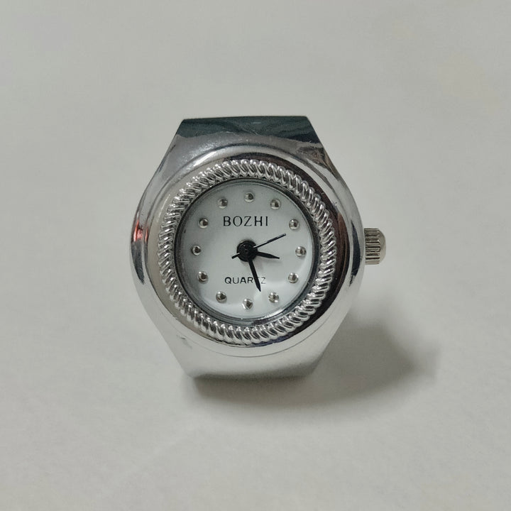 White Silver Round Watch Ring