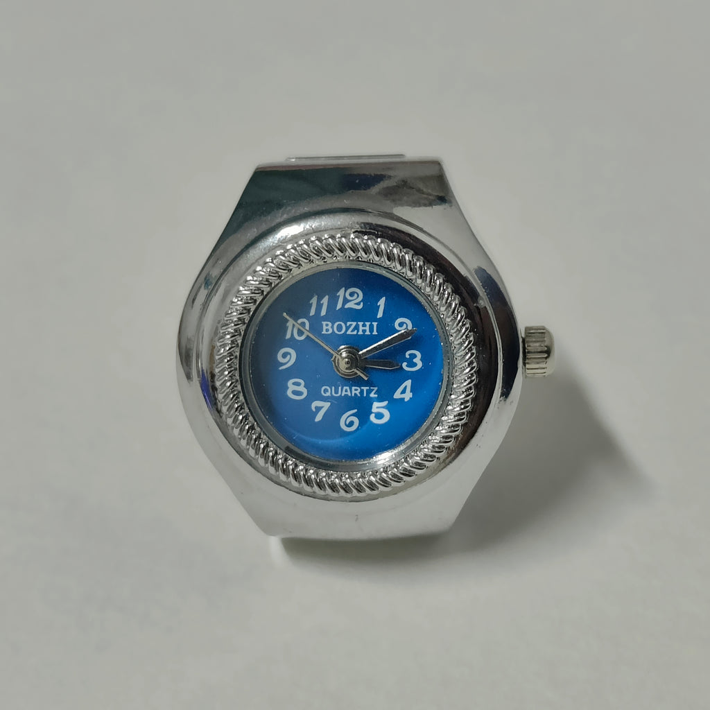 Blue Silver Round Watch Ring