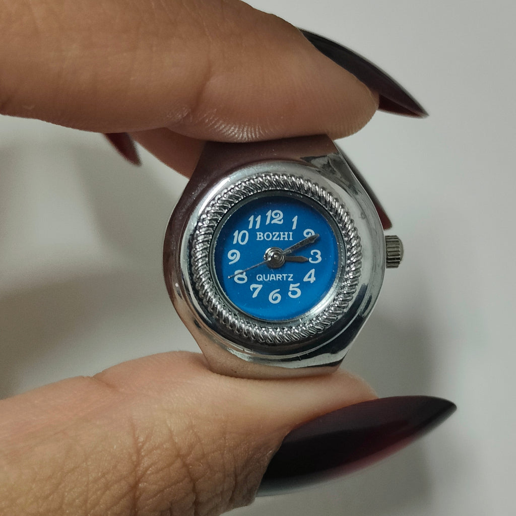 Blue Silver Round Watch Ring