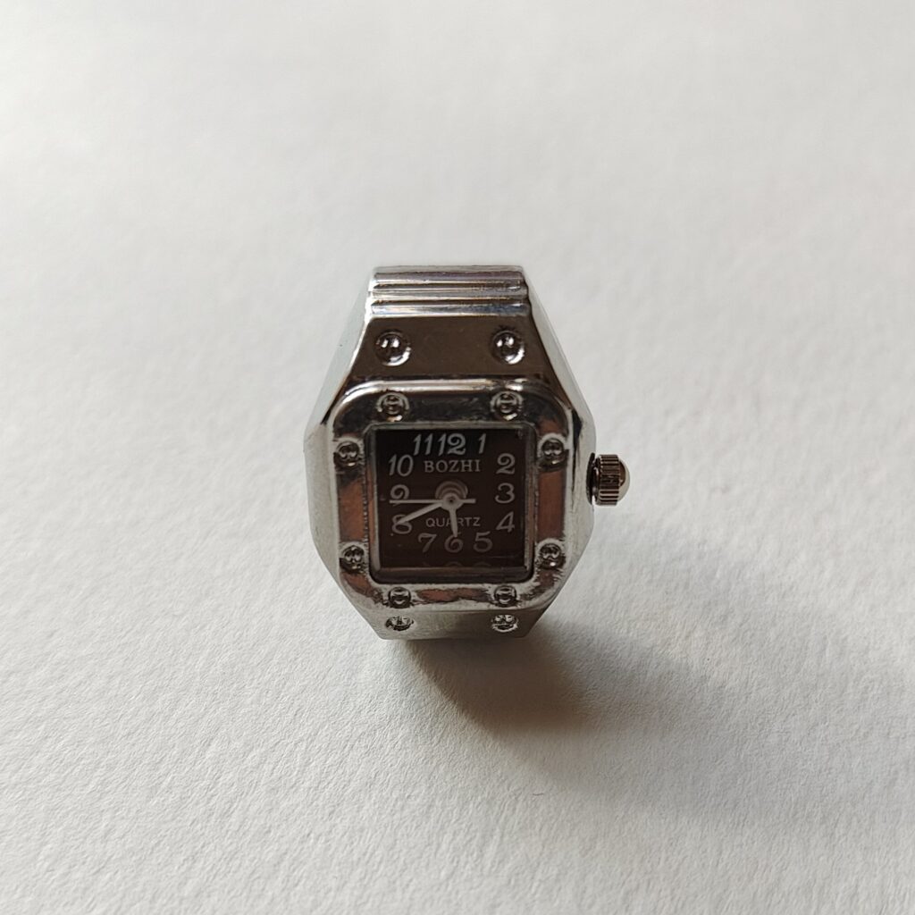 Black Silver Square Watch Ring