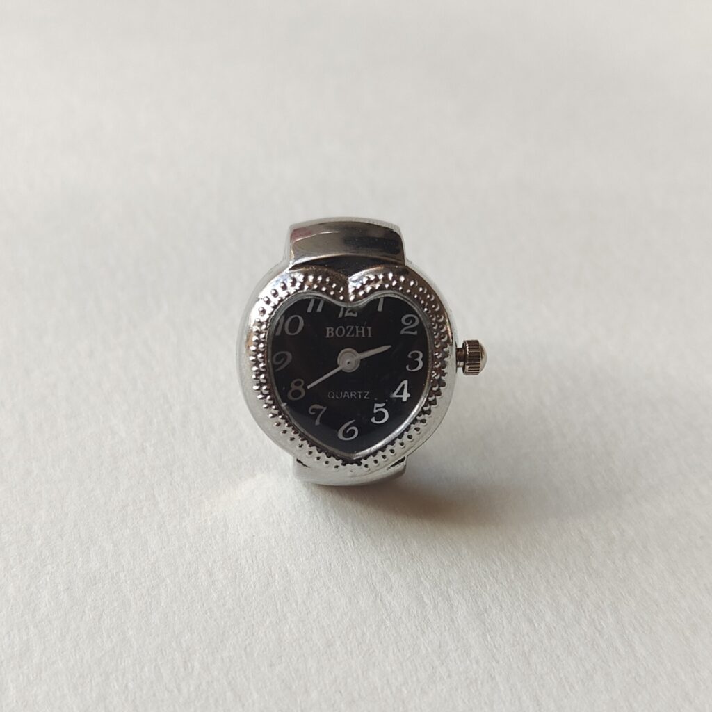 Black Silver Heart Watch Ring