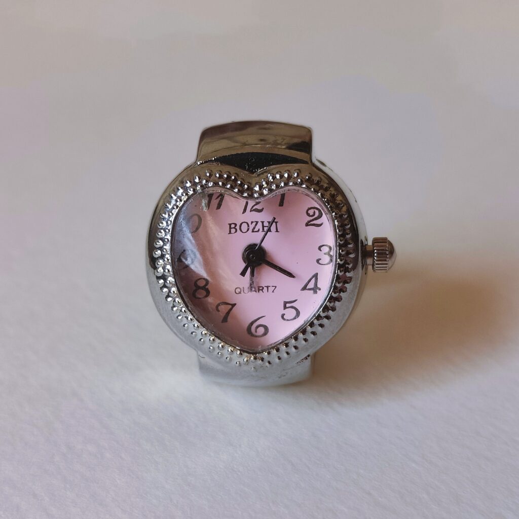 Pink Silver Heart Watch Ring