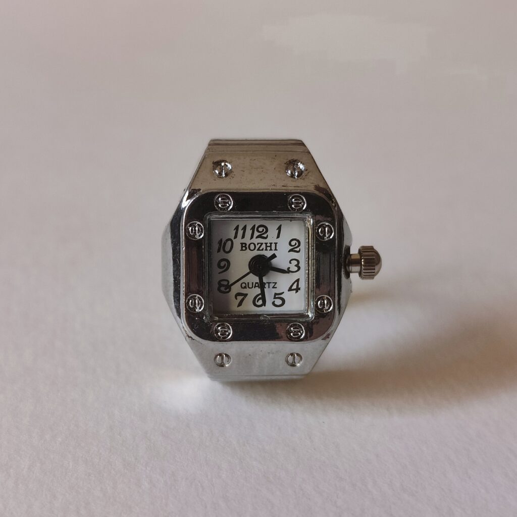 White Silver Square Watch Ring