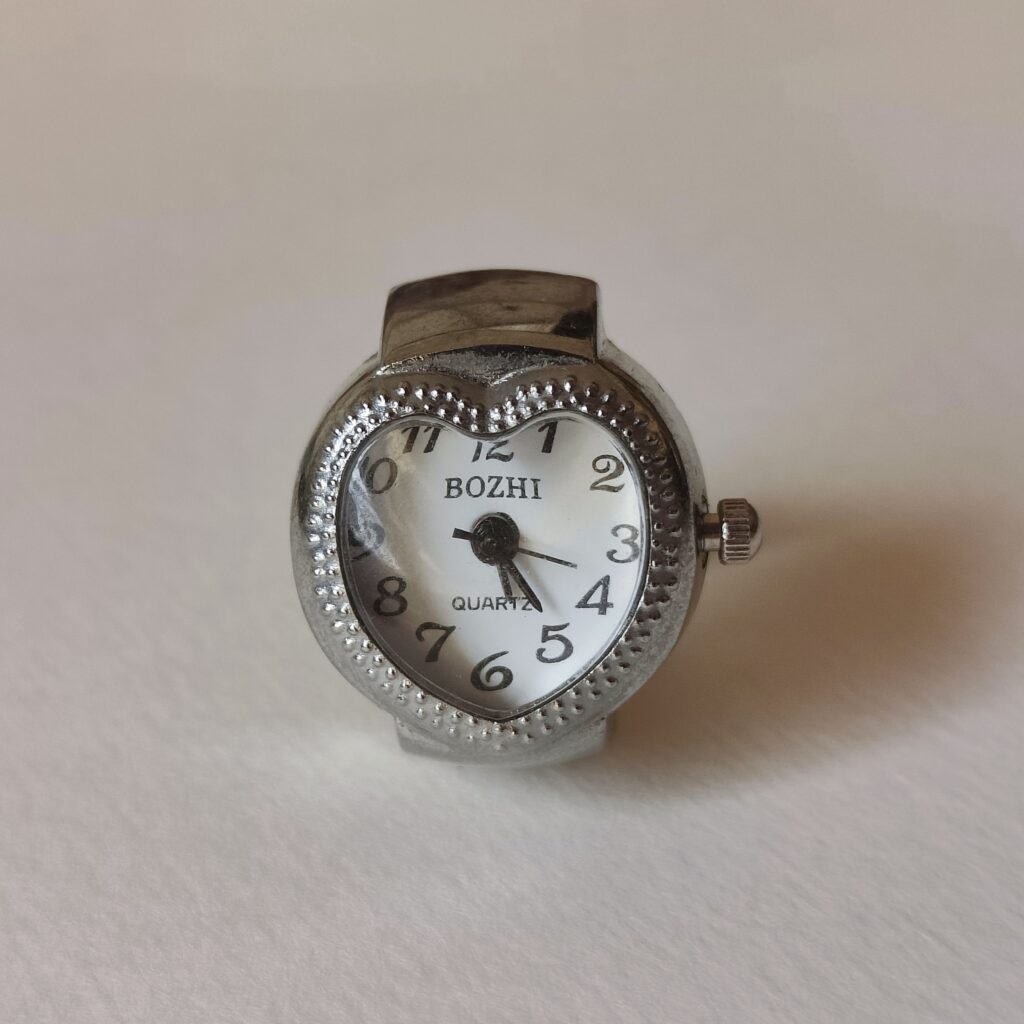 White Silver Heart Watch Ring